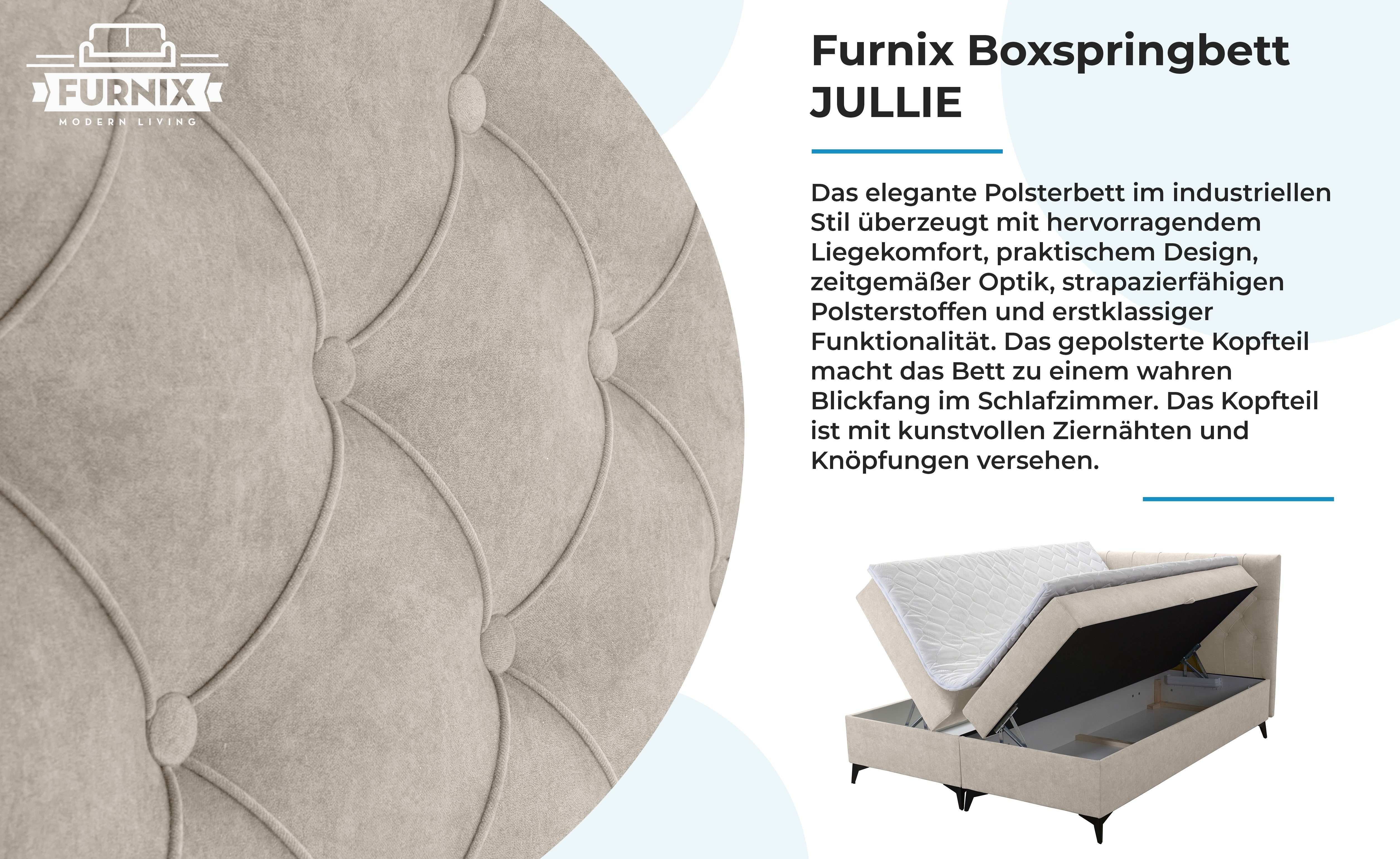 Furnix Boxspringbett JULLIE 129-200x200 Creme Bettkaste mit Topper mit Auswahl, Topper Farbe/Größe