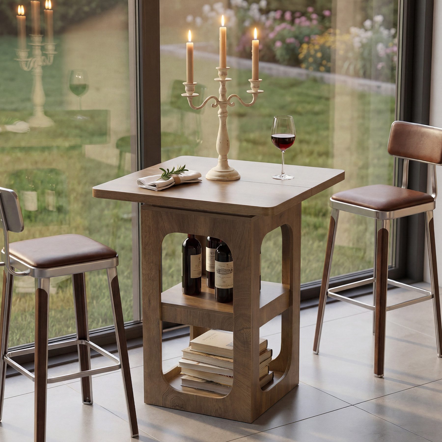 Tribesigns Bartisch quadratischer Stehtisch mit Stauraum für kleine Räume