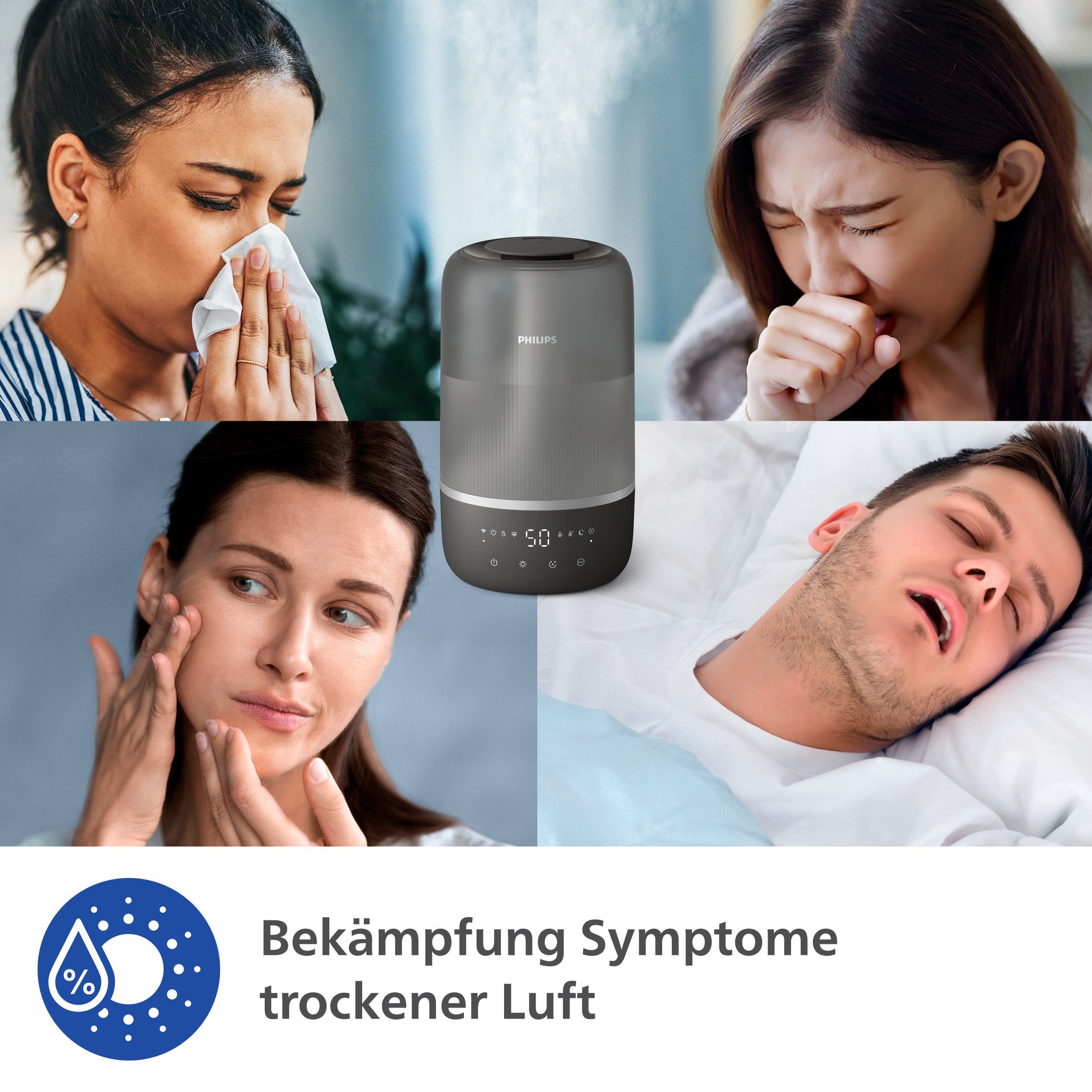 Philips Luftbefeuchter HU1510 1000 Series, ultraschall, 3 l Wassertank, für 41 m² Räume, mit Aroma-Diffusor, Stimmungslicht, App verbunden