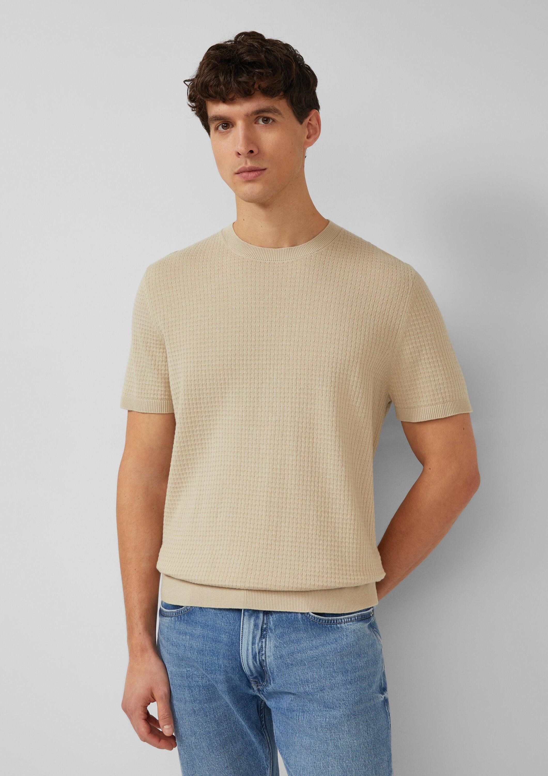 s.Oliver Kurzarmpullover Strickpullover Gestricktes T-Shirt aus Baumwoll-Leinen-Mix