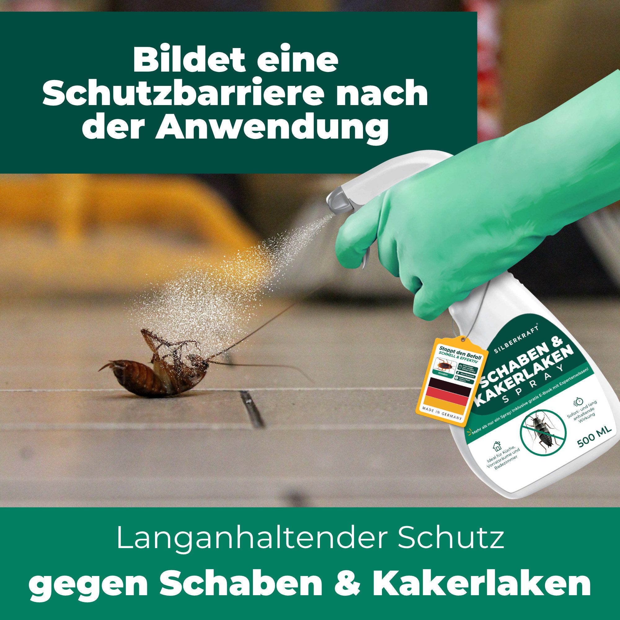 Silberkraft Insektenspray Schabenspray 500ml inkl. E-Book per QR-Code, Effektive Abwehr für ein schabenfreies Zuhause, 1-St., Schabenmittel & Kakerlakenspray ge – Bild 4 von 5