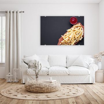 Primedeco Glasbild Wandbild Pommes und Ketchup mit Aufhängung, Speisen