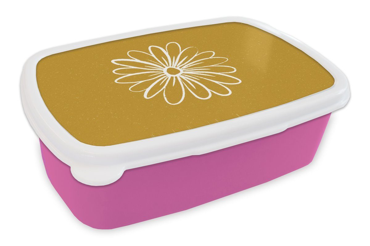 MuchoWow Lunchbox Sommer - Blumen - Weiß, Kunststoff, (2-tlg), Brotbox für Erwachsene, Brotdose Kinder, Snackbox, Mädchen, Kunststoff rosa