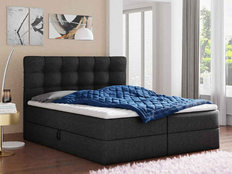 Sofnet Boxspringbett Best (mit zwei Bettkasten, Bonell-Matratze und Topper), Doppelbett, Polsterbett mit Kopfteil