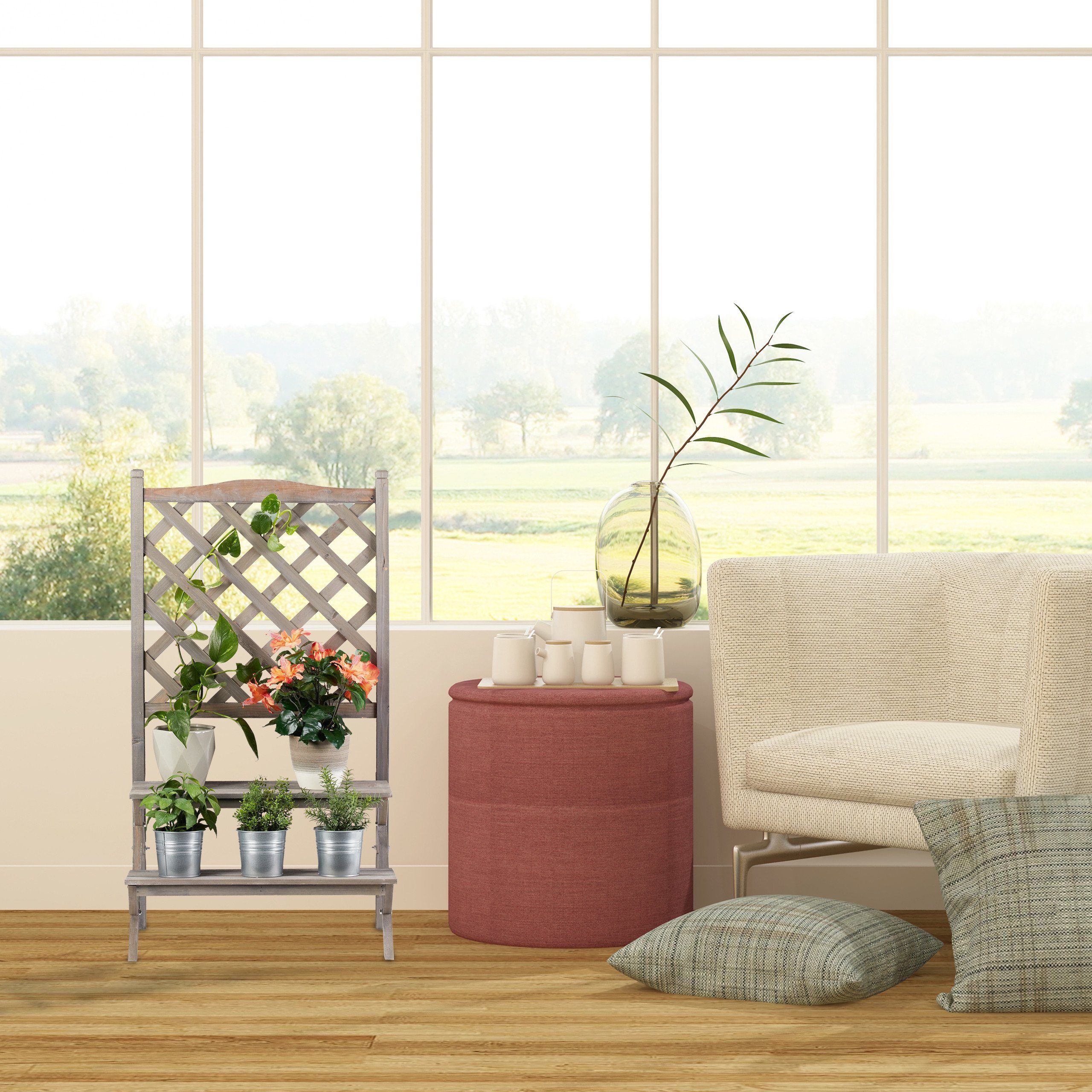 relaxdays Blumenständer Blumentreppe mit Rankgitter grau, günstig online kaufen