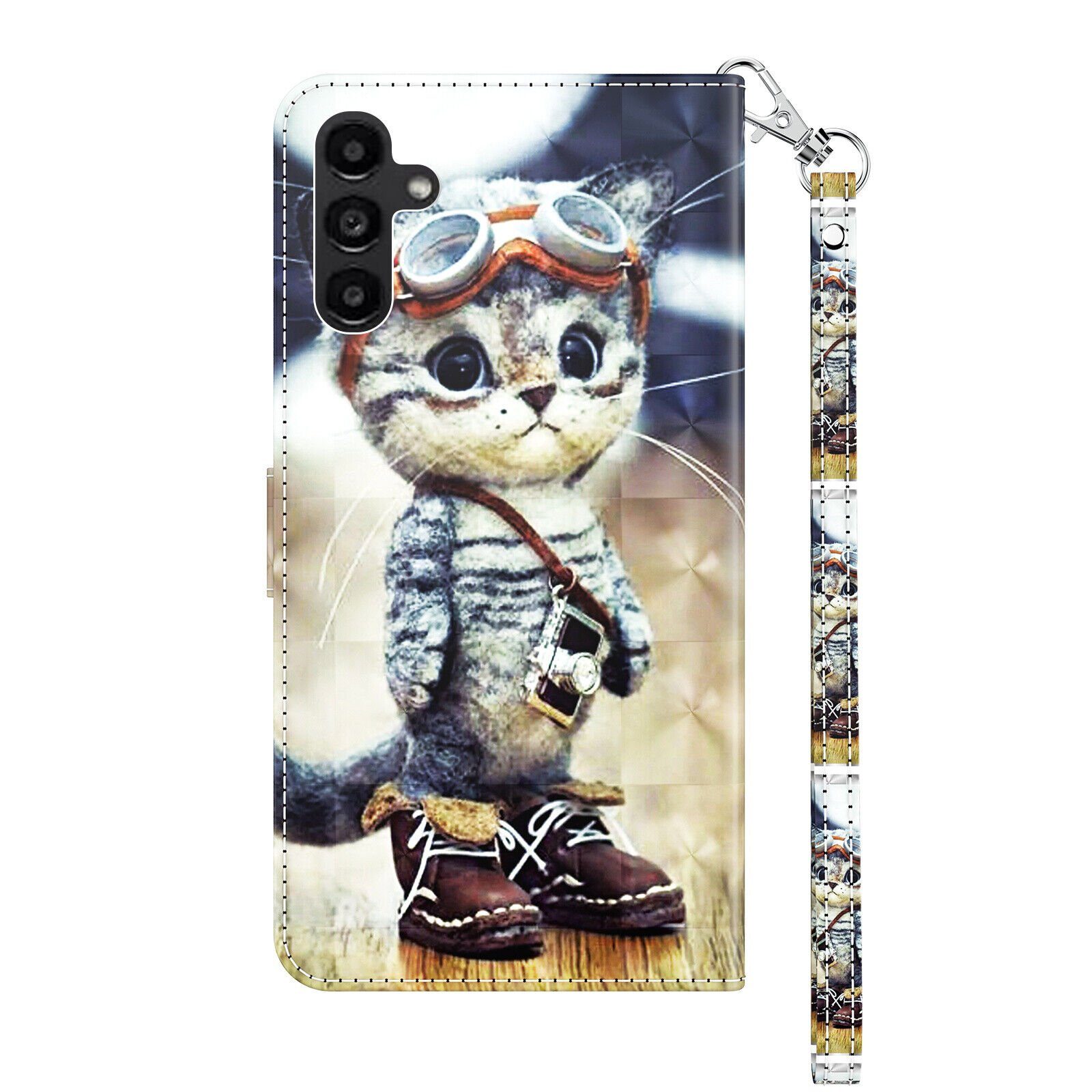 CLM-Tech Handytasche für Samsung Galaxy A55 5G Hülle - Tasche aus Kunstleder Klapphülle (coole Katze, Handyhülle mit Standfunktion - Wallet Flip Case inklusive  – Bild 2 von 5