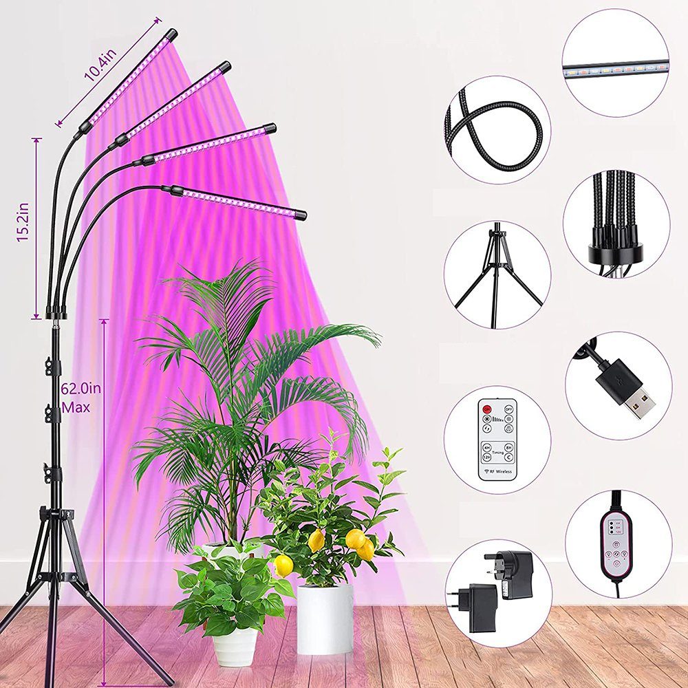 Kopf 4 GelldG Vollspektrum Ständer, LED, Pflanzenlampe mit Pflanzenlampe Pflanzenlicht