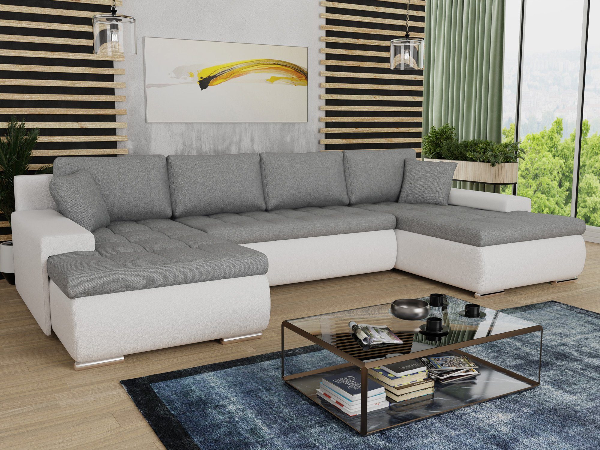 Sofnet Wohnlandschaft Faris U, mit Schlaffunktion und Bettkasten, Ecksofa, U-Form Couch, Schlafsofa mit Wellenfeder