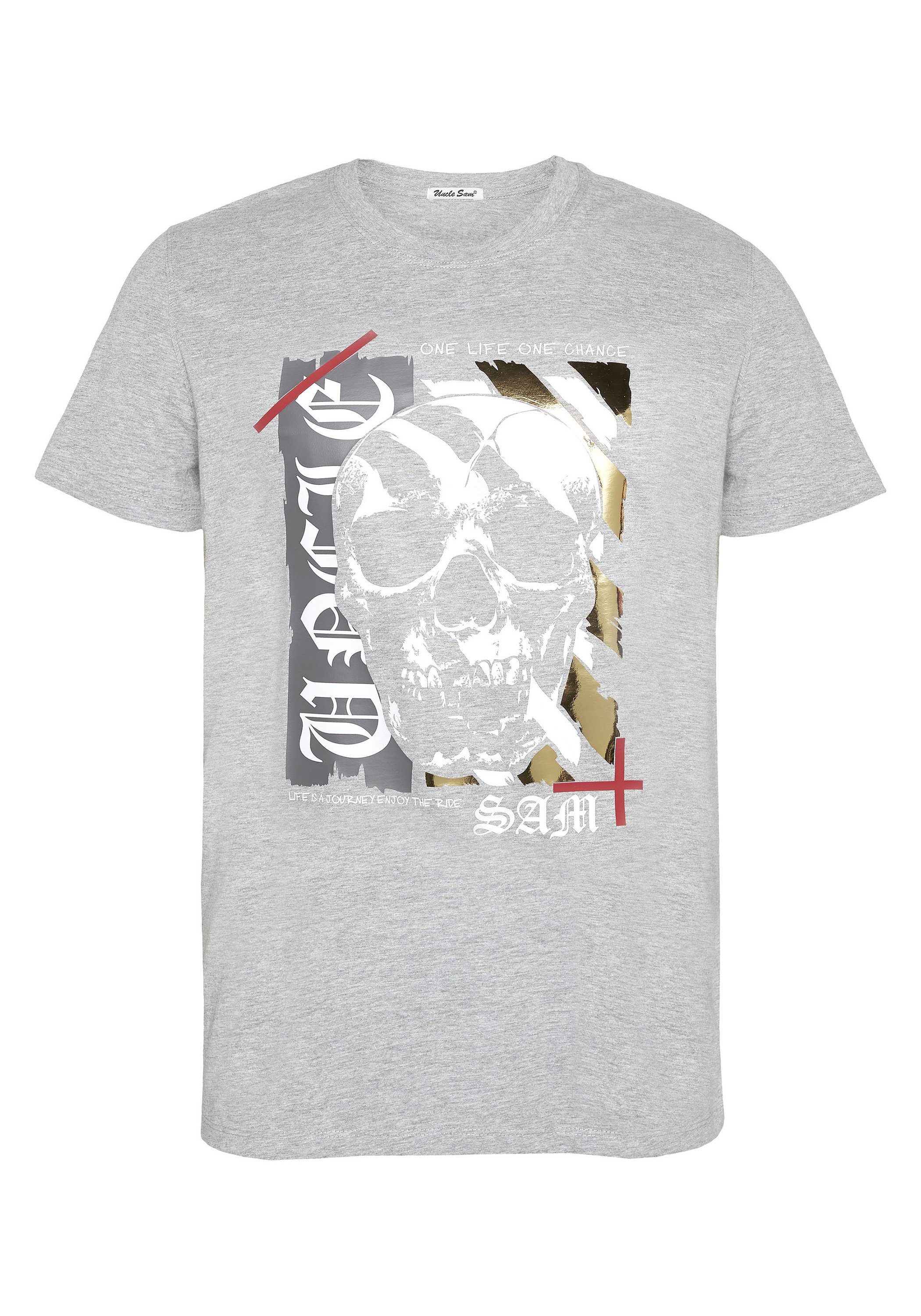 Uncle Sam Print-Shirt mit Totenkopf Print 17-4402M Neutral Gray Melange