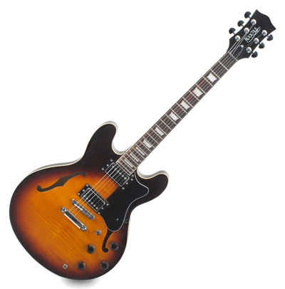 Rocktile E-Gitarre Pro HB100-SB E-Gitarre (Halbresonanz/Hollowbody Korpus, 2 Humbucker, Rosenholz Griffbrett, Ahorn Hals, Mensur: 65 cm, Sattelbreite: 43 mm), 2 Humbucker Tonabnehmer