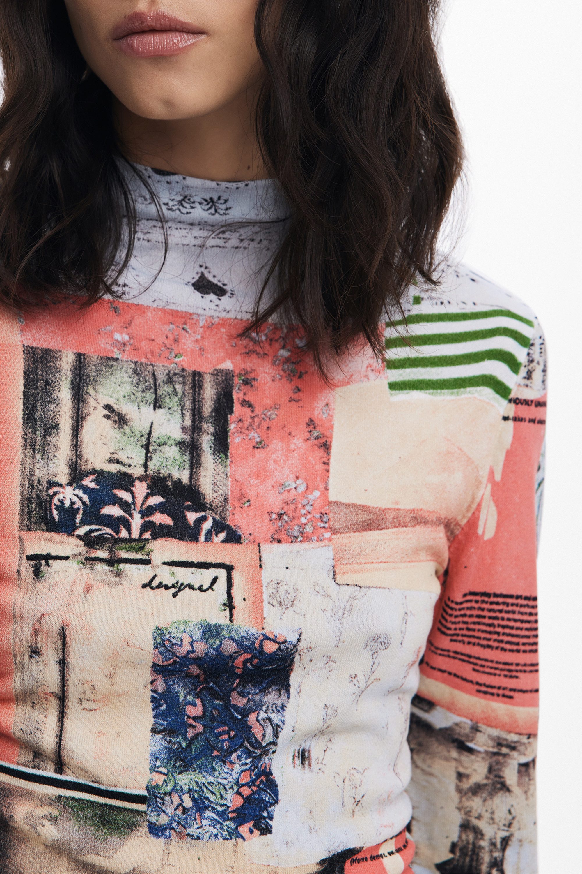 Desigual Strickpullover Damenpullover Rosa Langarmshirt mit Muster & Stehkragen entdecken