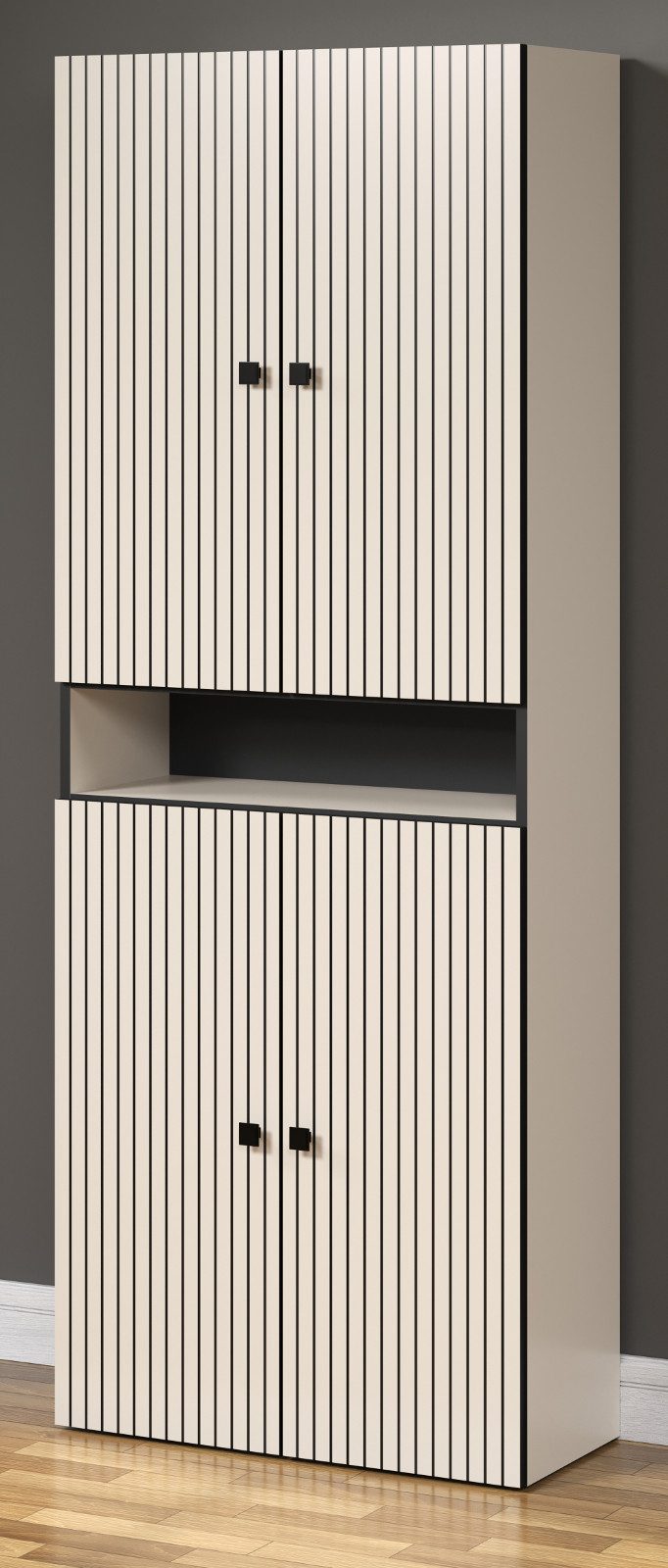 Inn.Furn Hochschrank Feliz (Badschrank in Kaschmir / Grau mit Schwarz, 4-türig, 70 x 186 cm) mit viel Stauraum