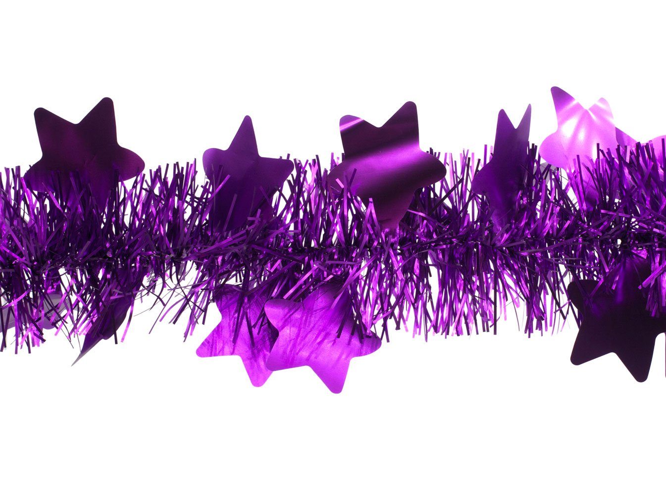 Creativery Lametta, Weihnachtsgirlande Lametta mit großen Sternen 9cm x 2m lila matt