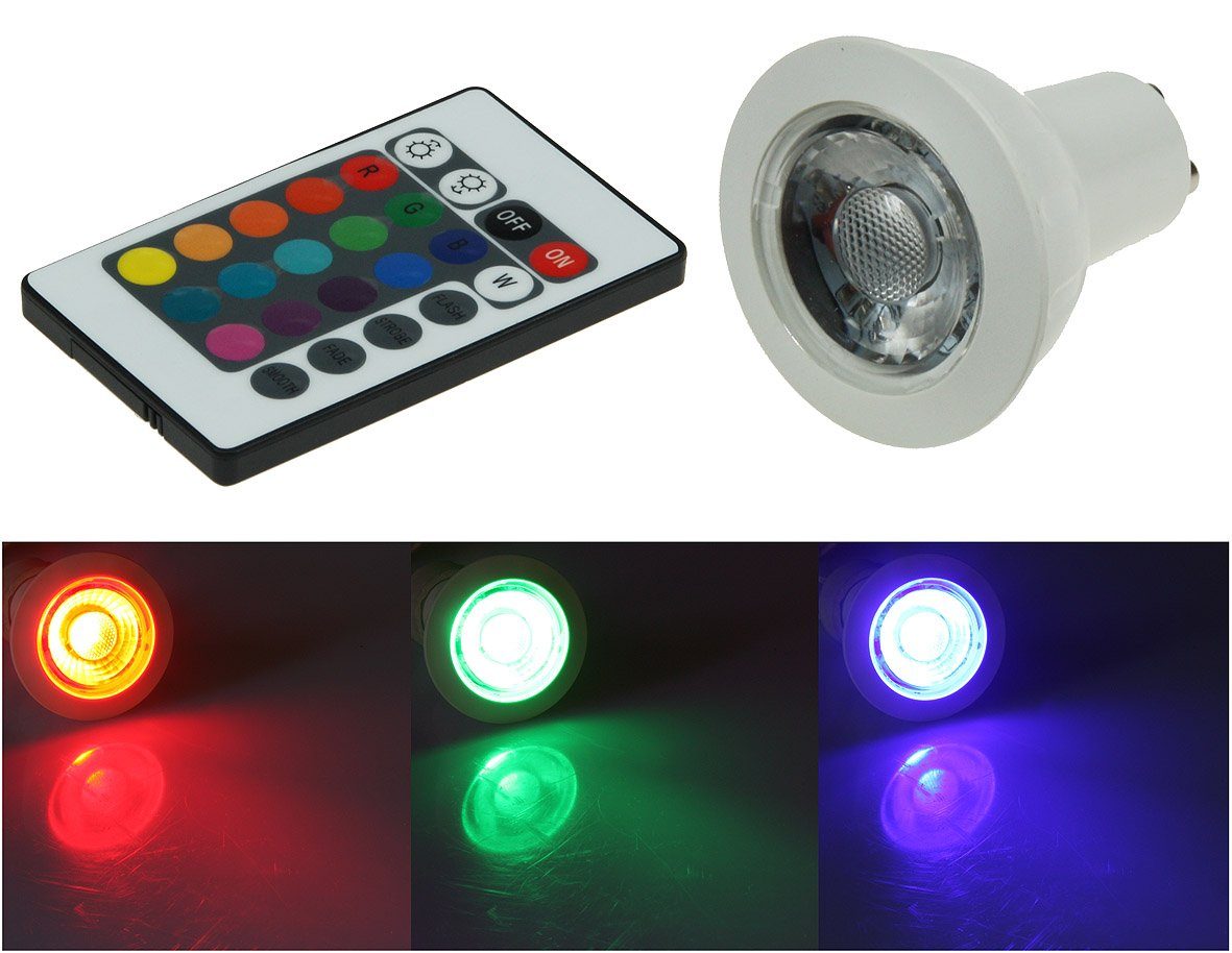 ChiliTec Sockelleuchten LED Strahler GU10 RGBW mit Fernbedienung 3W, Abstrahlwinkel 170° | Sockelleuchten