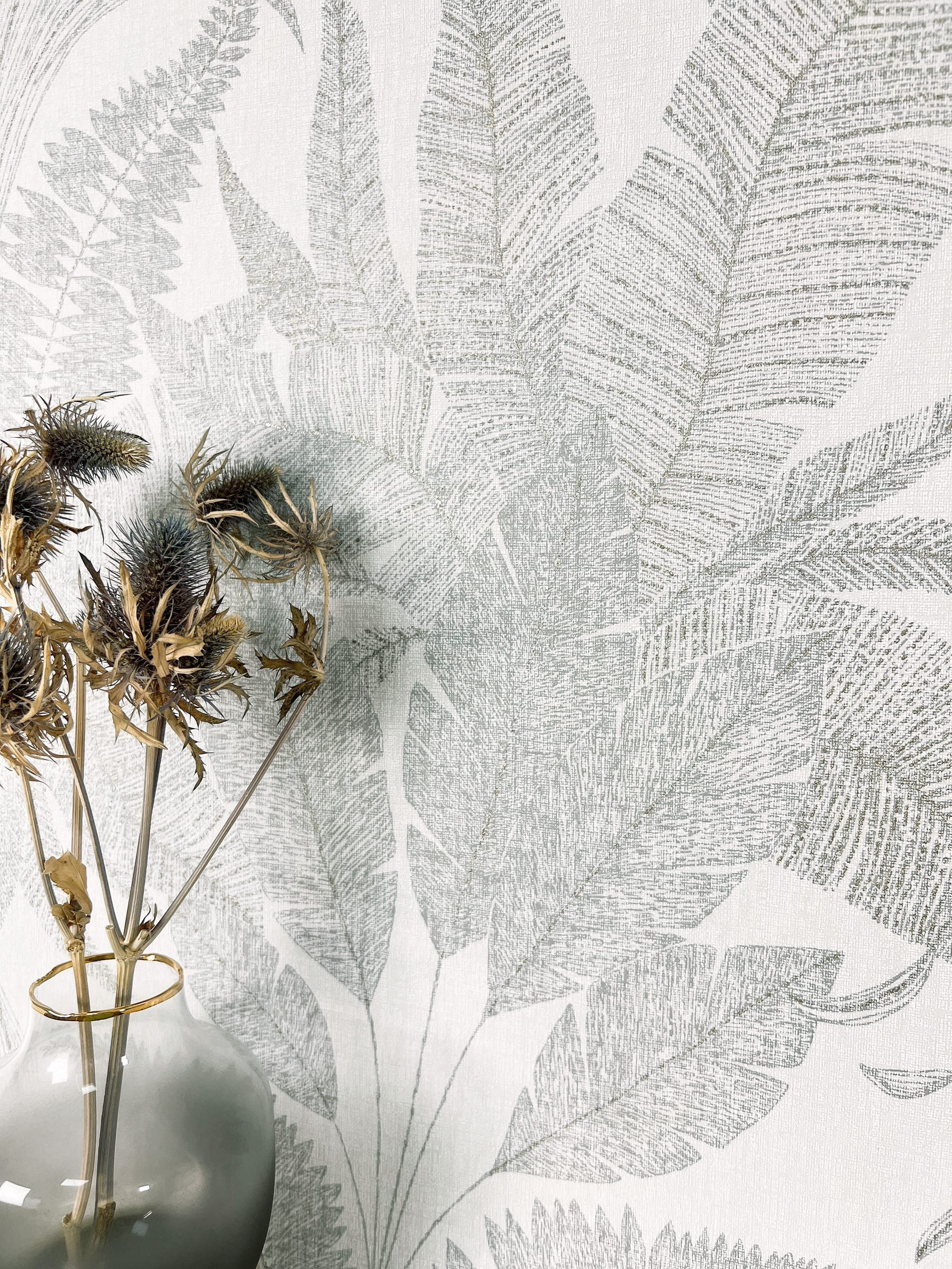 Newroom Vliestapete Niama Grey Tapete Mustertapete Dschungel,Pflanzen,Blätt günstig online kaufen