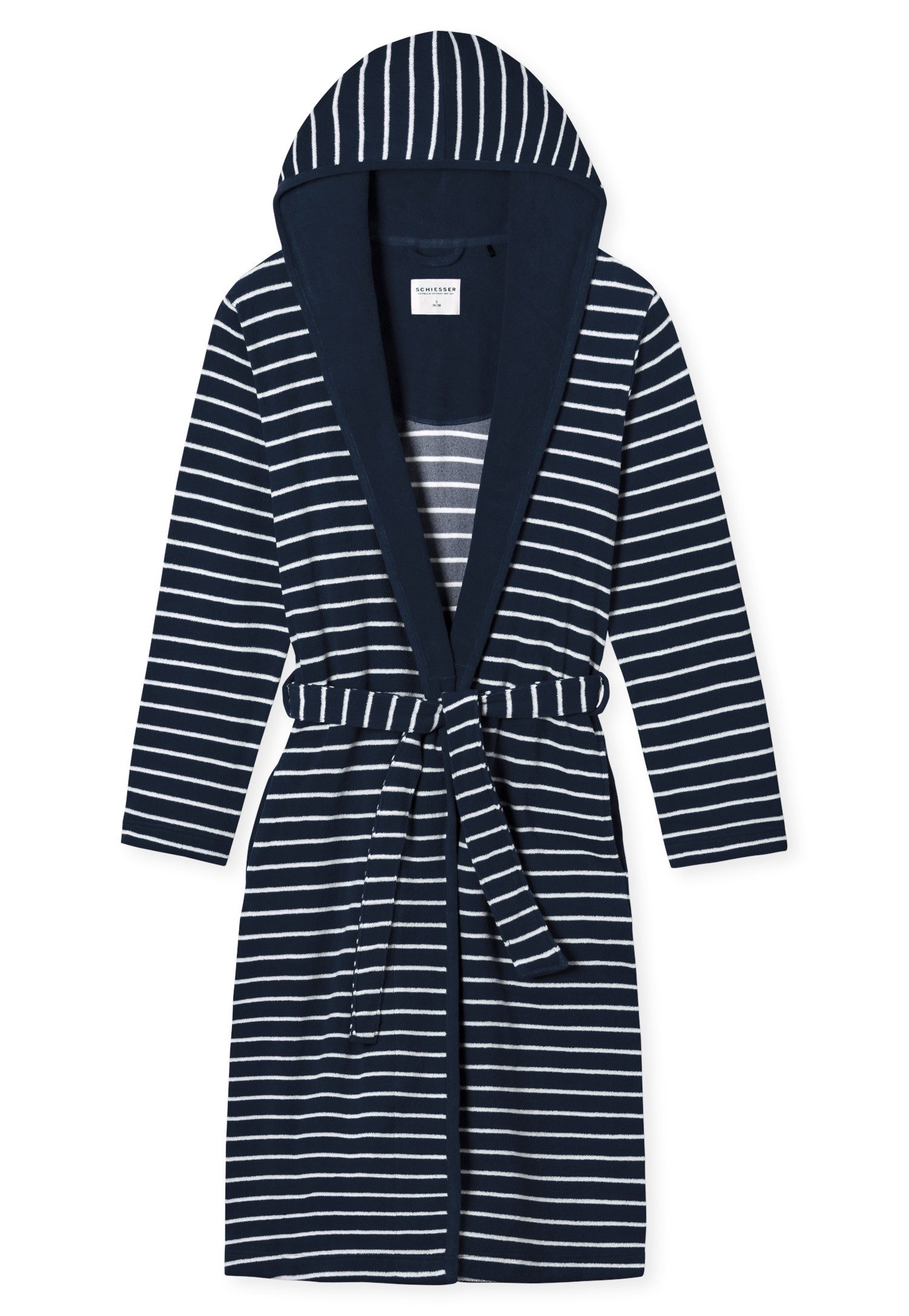 Schiesser Bademantel - leichter Damenbademantel gestreift - mit Kapuze, Mid günstig online kaufen