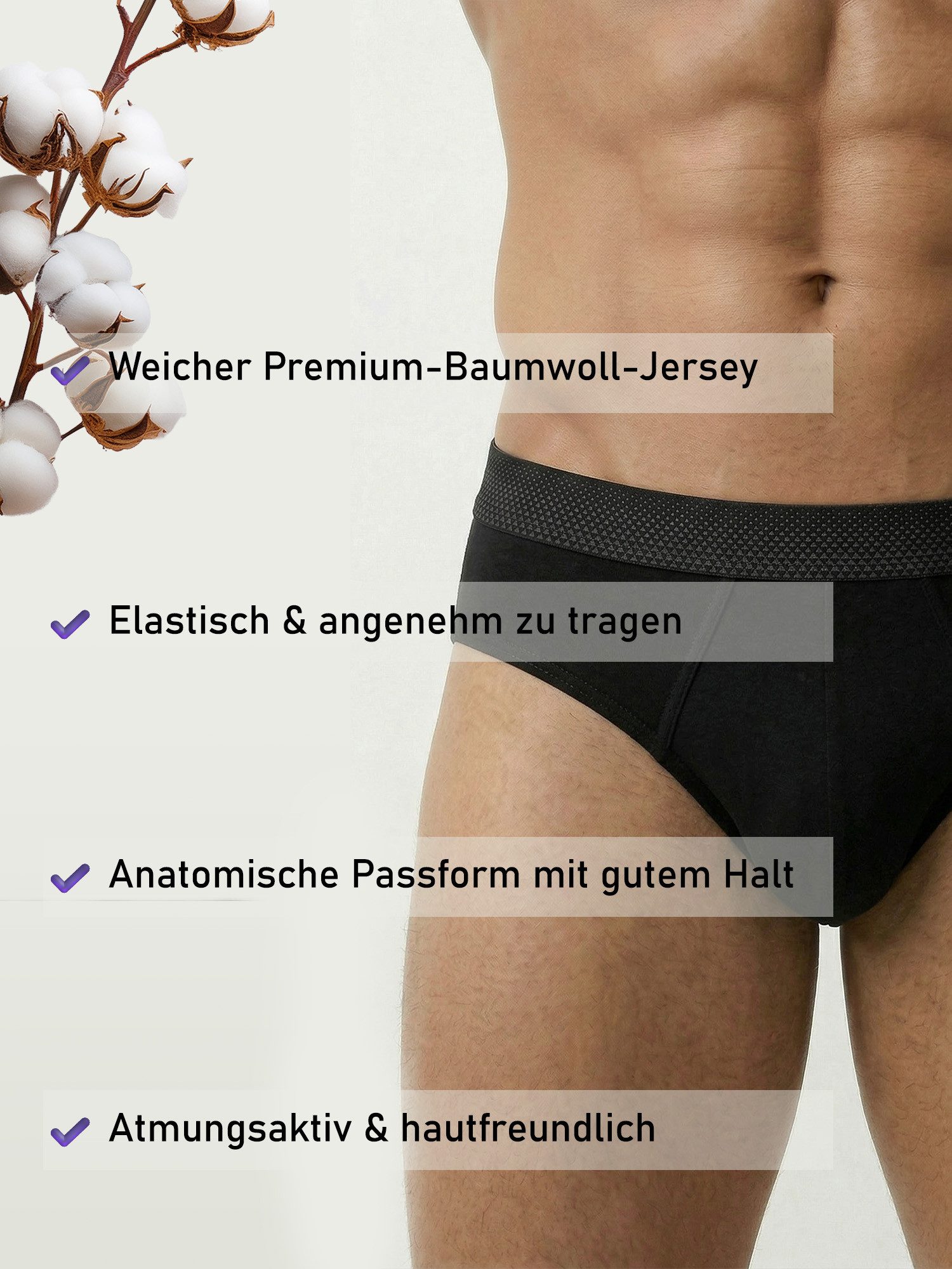 VIP Slip Premium Jersey Stretch - 6er Set - klassische Unterhosen (6-St) Unterwäsche Männer Herren Uni Baumwoll-Mix (95% Baumwolle) 6-Pack – Bild 5 von 5