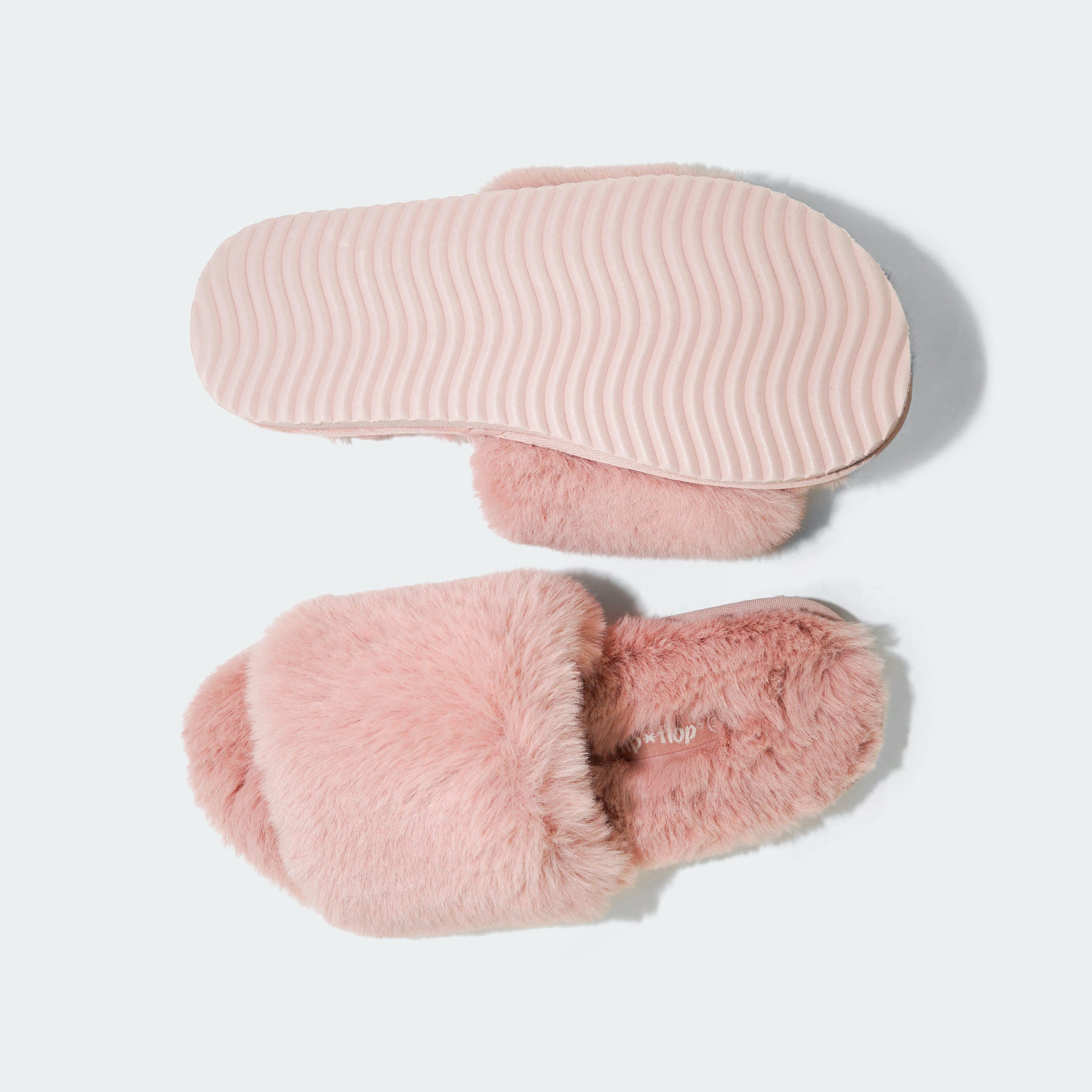 rosa kuscheliger mit 2 Flop Pantoffel Innensohle slide*fur Flip