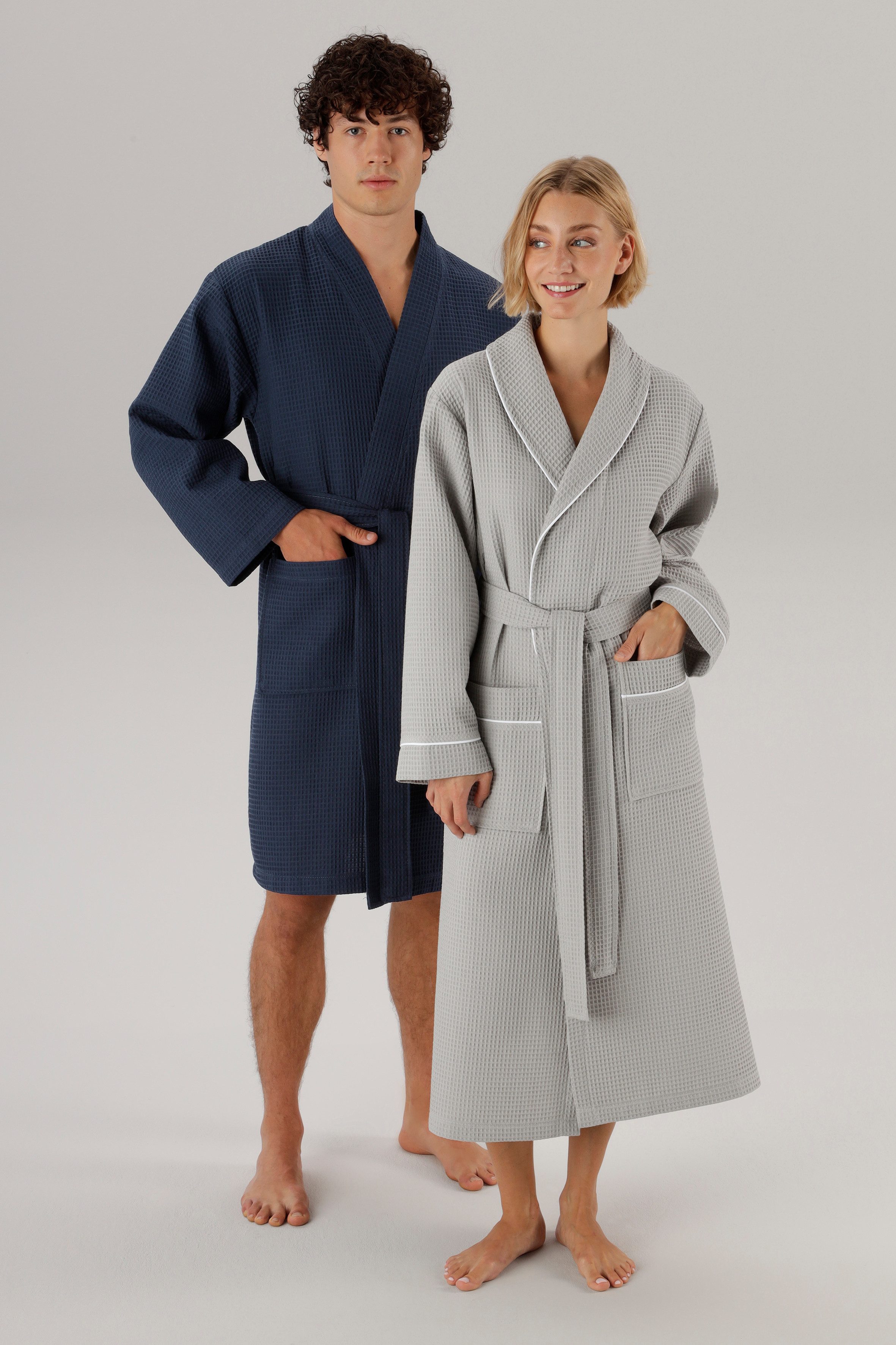 OTTO home Unisex-Bademantel Nora, Standard & Premium, leichte Qualität, ideal für Sauna & Spa, Waffelpiqué, Gürtel, Damen & Herren, Kimono-Kragen, Waffelpiqué, Baumwolle, Reisebademantel