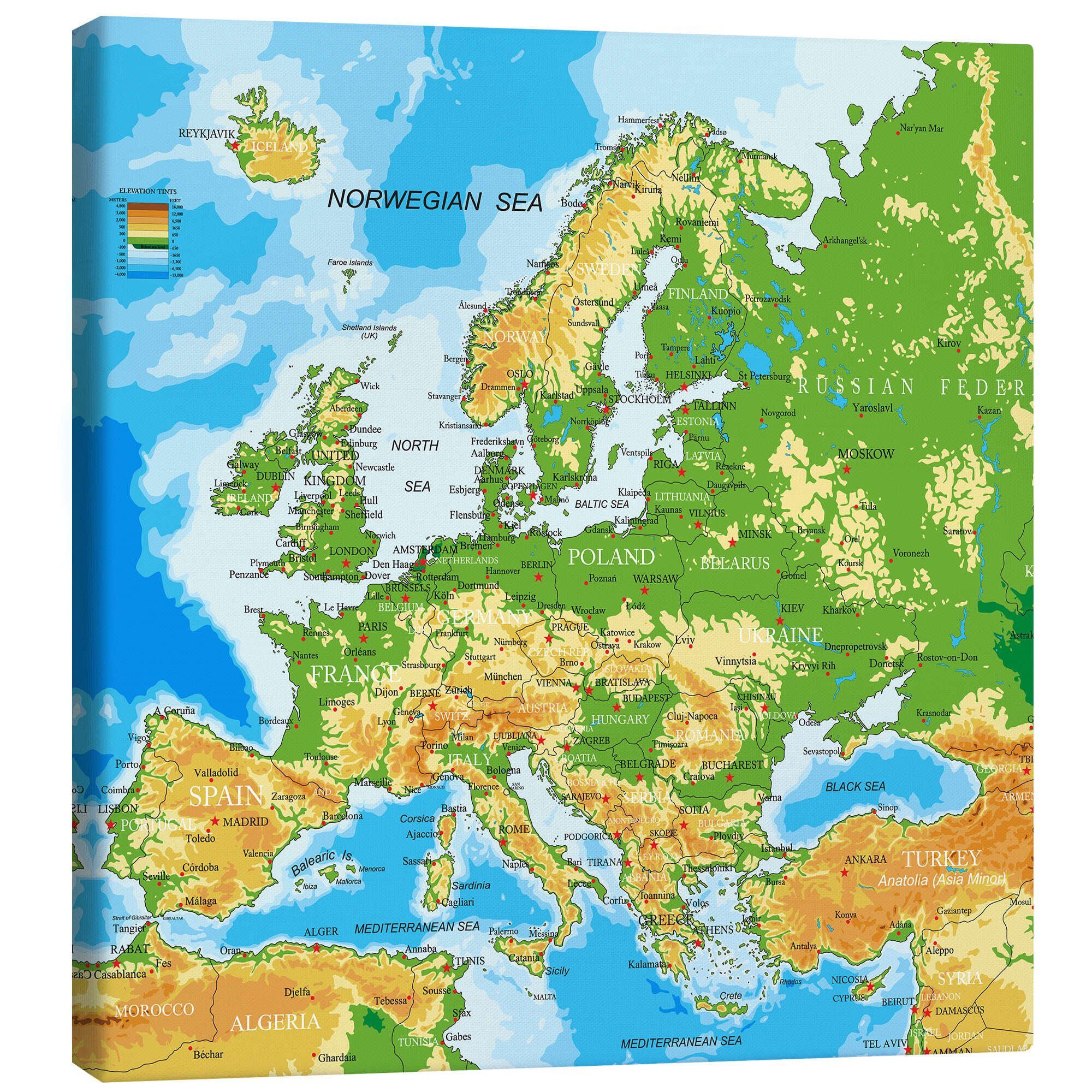 Posterlounge Wandbild Europakarte (englisch), Editors Choice, erhältlich als Poster, Leinwandbild, Wandsticker oder Acrylglasbild