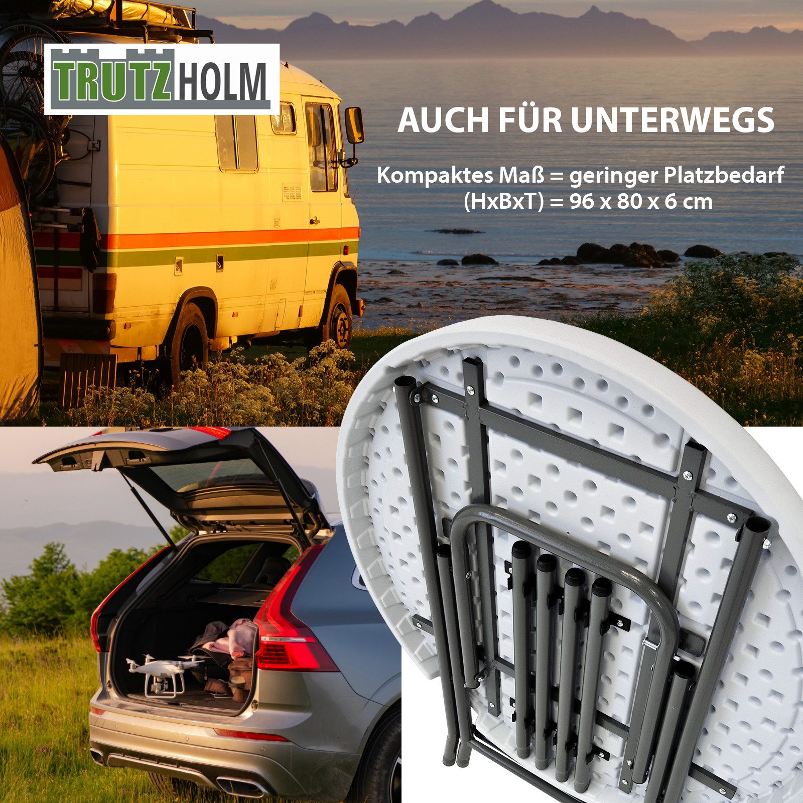 TRUTZHOLM Stehtisch klappbar Ø 80 cm Tischplatte Höhe 110 cm Partytisch Bistrotisch (Tisch), Pflegeleicht