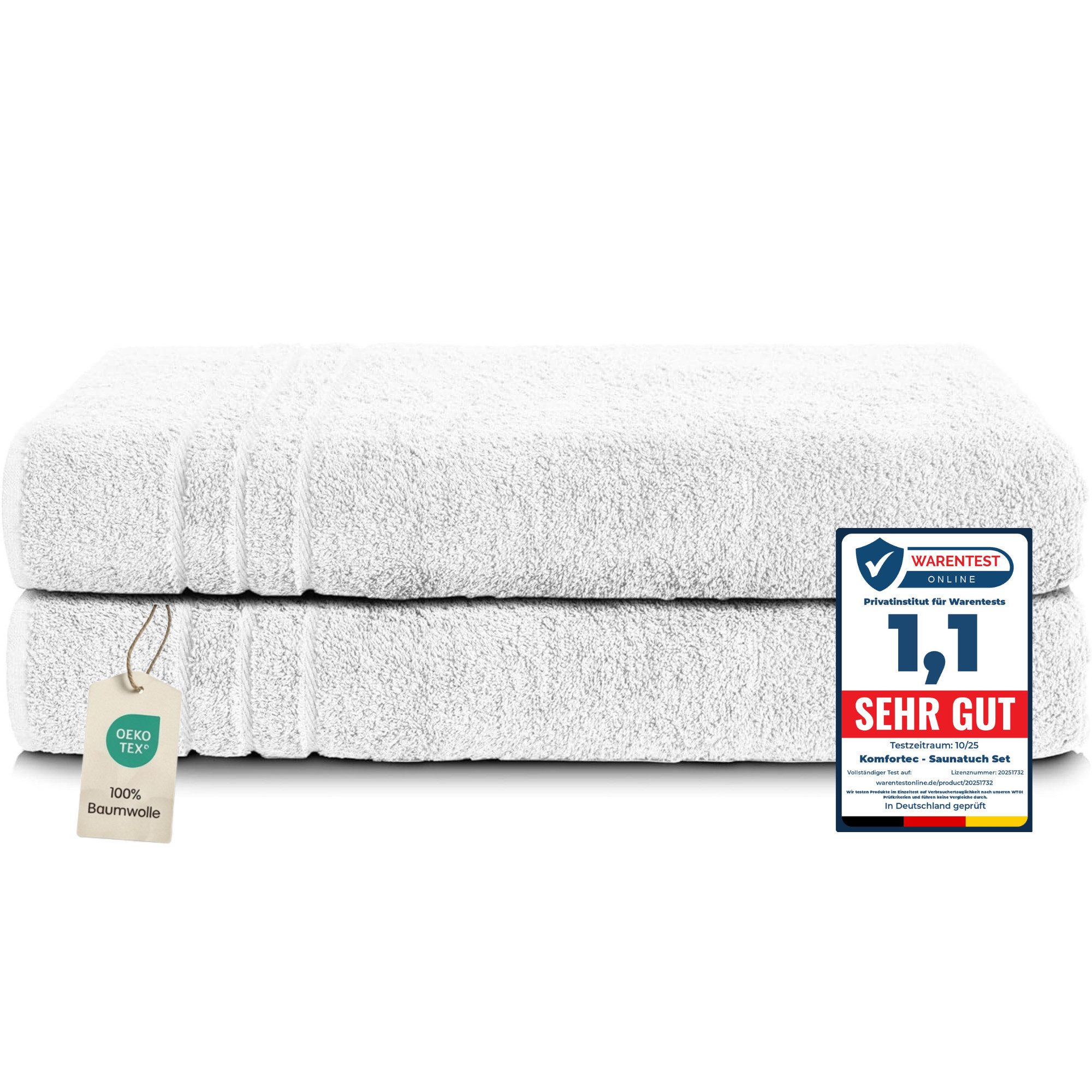 Komfortec Saunatuch Frotte aus 100% Baumwolle, Frottee (Packung, 2-St), 80x200 Saunatücher set XXL, Weich, Schnelltrocknend