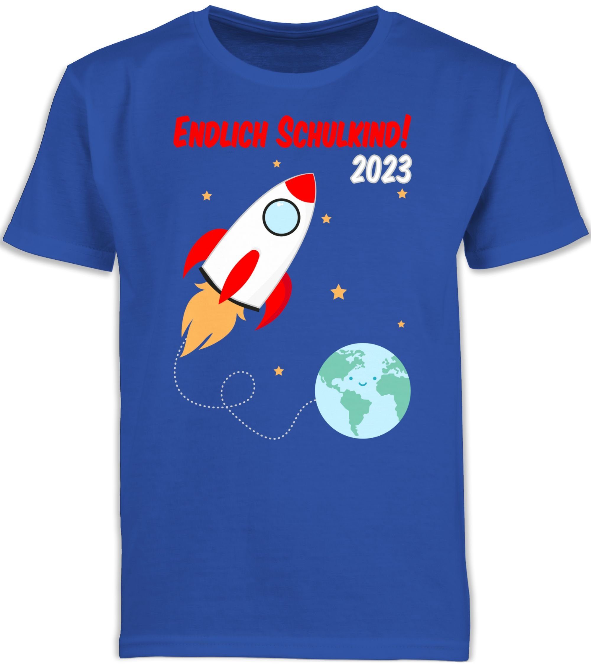 Shirtracer T-Shirt Endlich Schulkind Rakete 2023 Einschulung Junge Schulanfang Geschenke 2 Royalblau