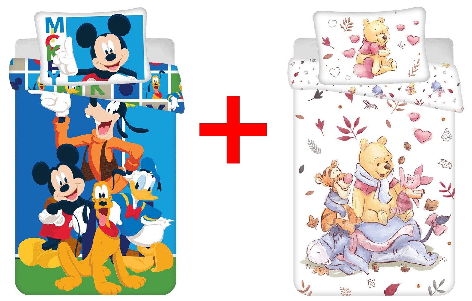 Disney Kinderbettwäsche Micky Maus Pluto Winnie Puuh 2er-Set Kinderbettwäsche 100 x 135 cm, Renforcé, 2 teilig