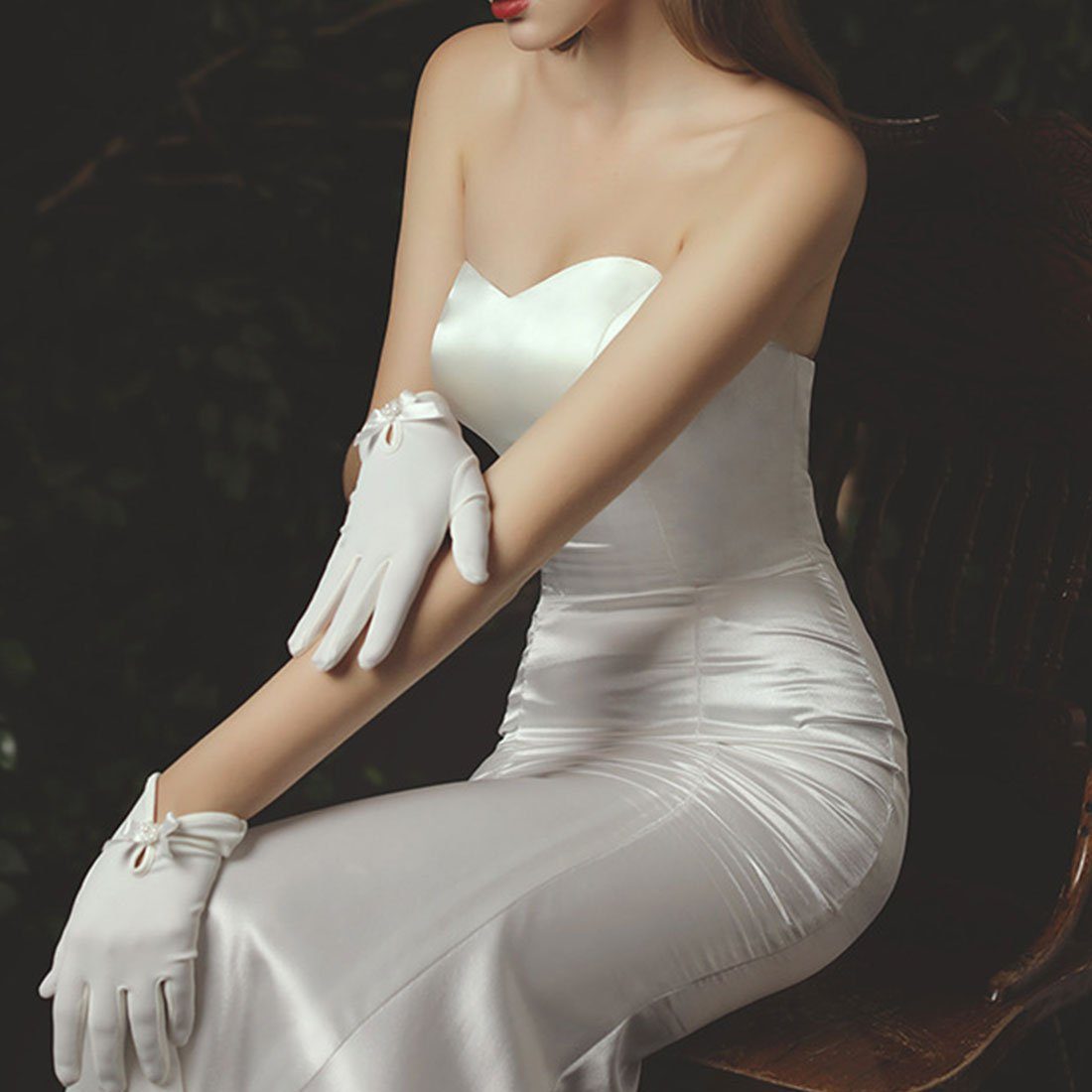 aus kurze Abendhandschuhe für Weiße Stretch-Satin Handschuhe DÖRÖY Brautkleider, Handschuhe