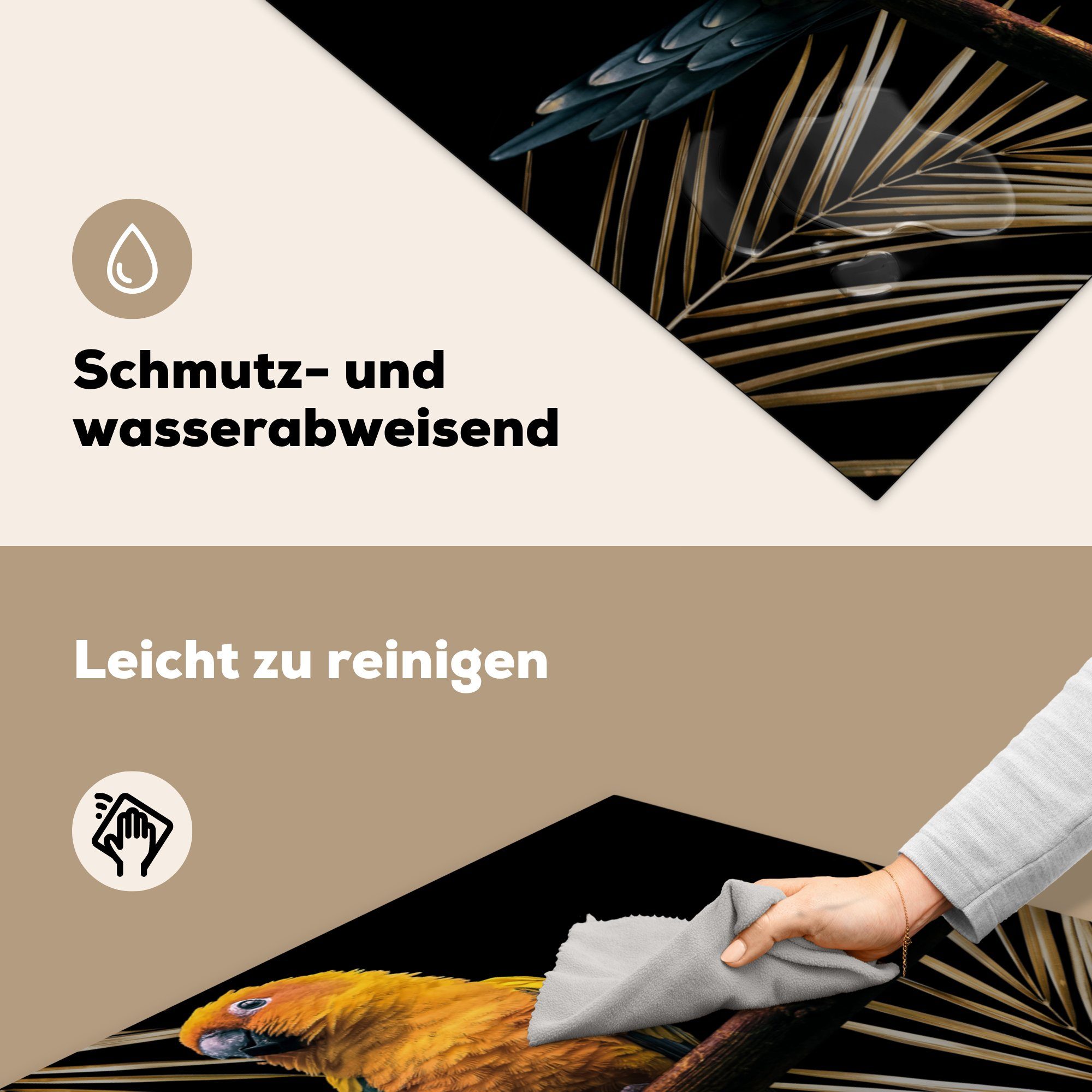 Vogel Ceranfeldabdeckung, Herdblende-/Abdeckplatte (1 Arbeitsplatte - tlg), Farn, für - Zweig küche Papagei MuchoWow 78x78 - Vinyl, cm,