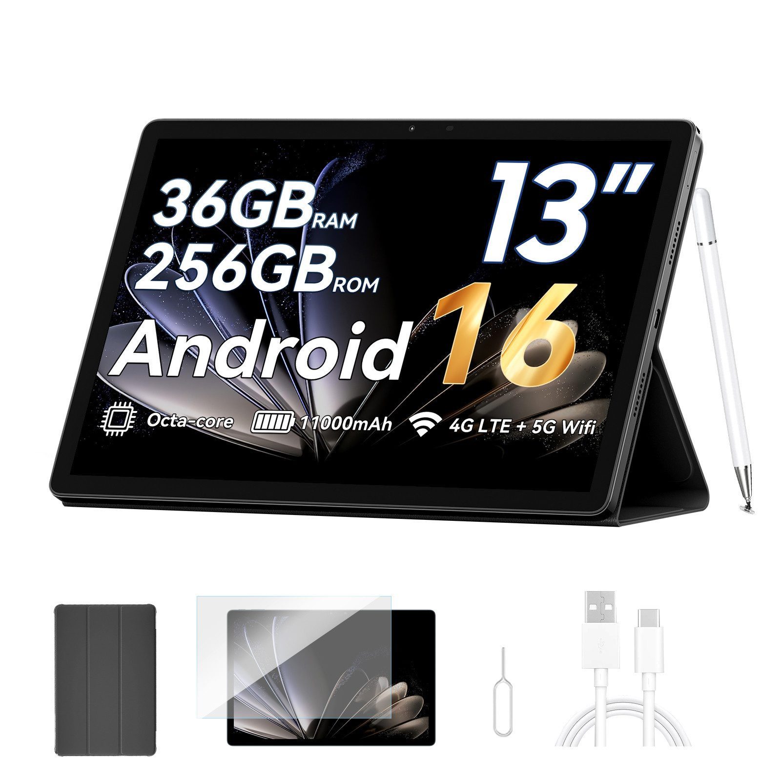 blackview Mega8 13' 4G LTE Android 16 12GB+512GB/256GB incl. Stift/Hülle Tablet (13", 256 GB, 4G(LTE), 13 zoll, Android 16, 50MP, 11000mAh, 4G LTE, T620, 256/512GB)