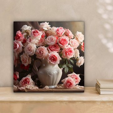 OneMillionCanvasses® Leinwandbild Blumen - Rosen - Vase - Stilleben - Blumenstrauß, (1 St), Leinwand Bilder für Wohnzimmer Schlafzimmer, 20x20 cm