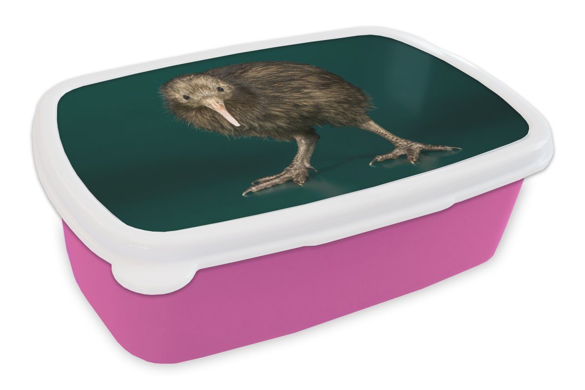 MuchoWow Lunchbox Kiwi - Vogel - Grün, Kunststoff, (2-tlg), Brotbox für Erwachsene, Brotdose Kinder, Snackbox, Mädchen, Kunststoff rosa