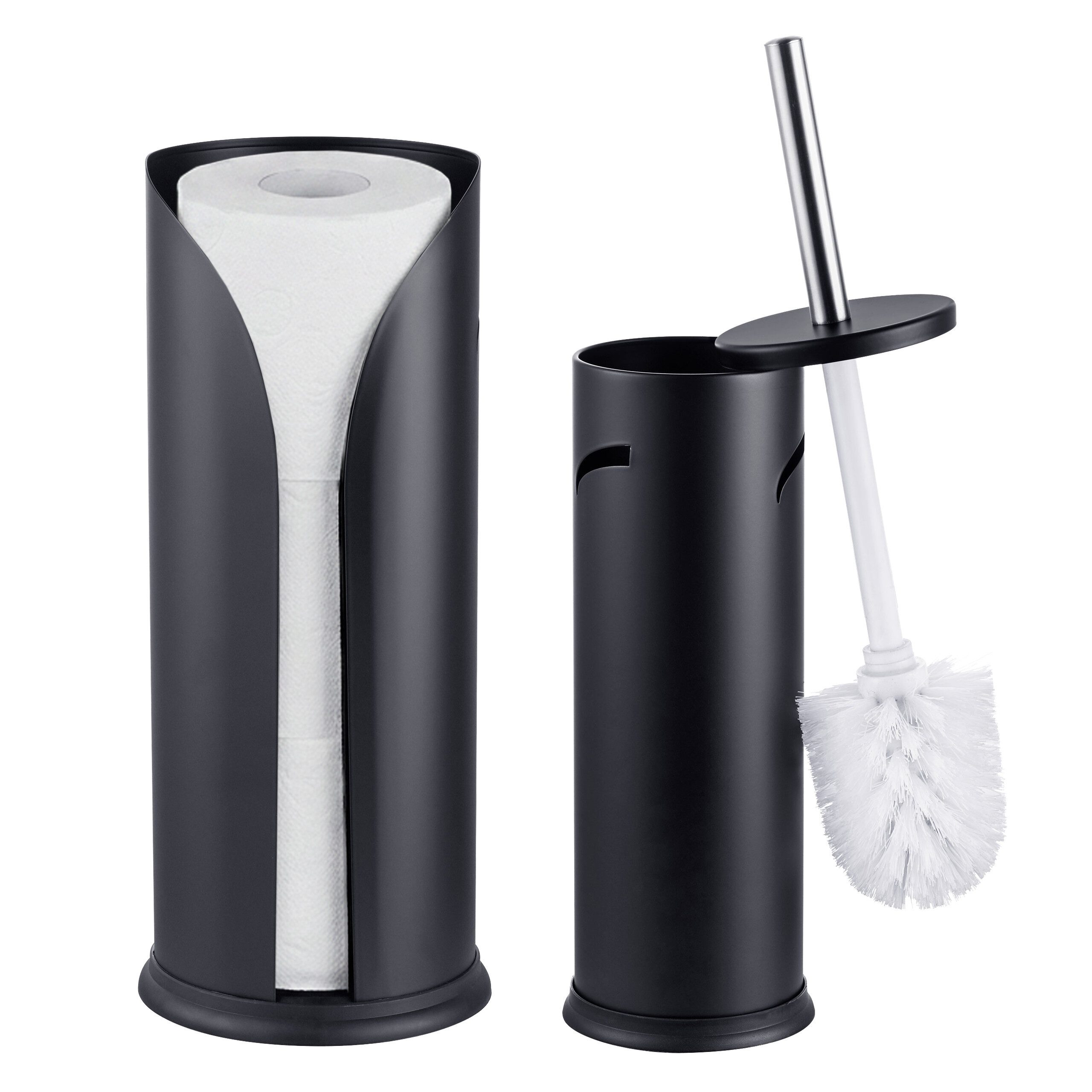relaxdays WC-Garnitur Badezimmer Set Rollenhalter & WC-Bürste, Alle handelsüblichen Klopapierrollen, (2-tlg), schwarz