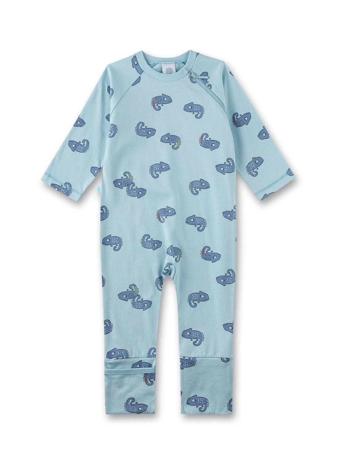 Sanetta Baby-Jungen Strampler Blau – Wollmischung, Mit Elefanten-Print, Druckknopfleiste, Weich & Kuschelig
