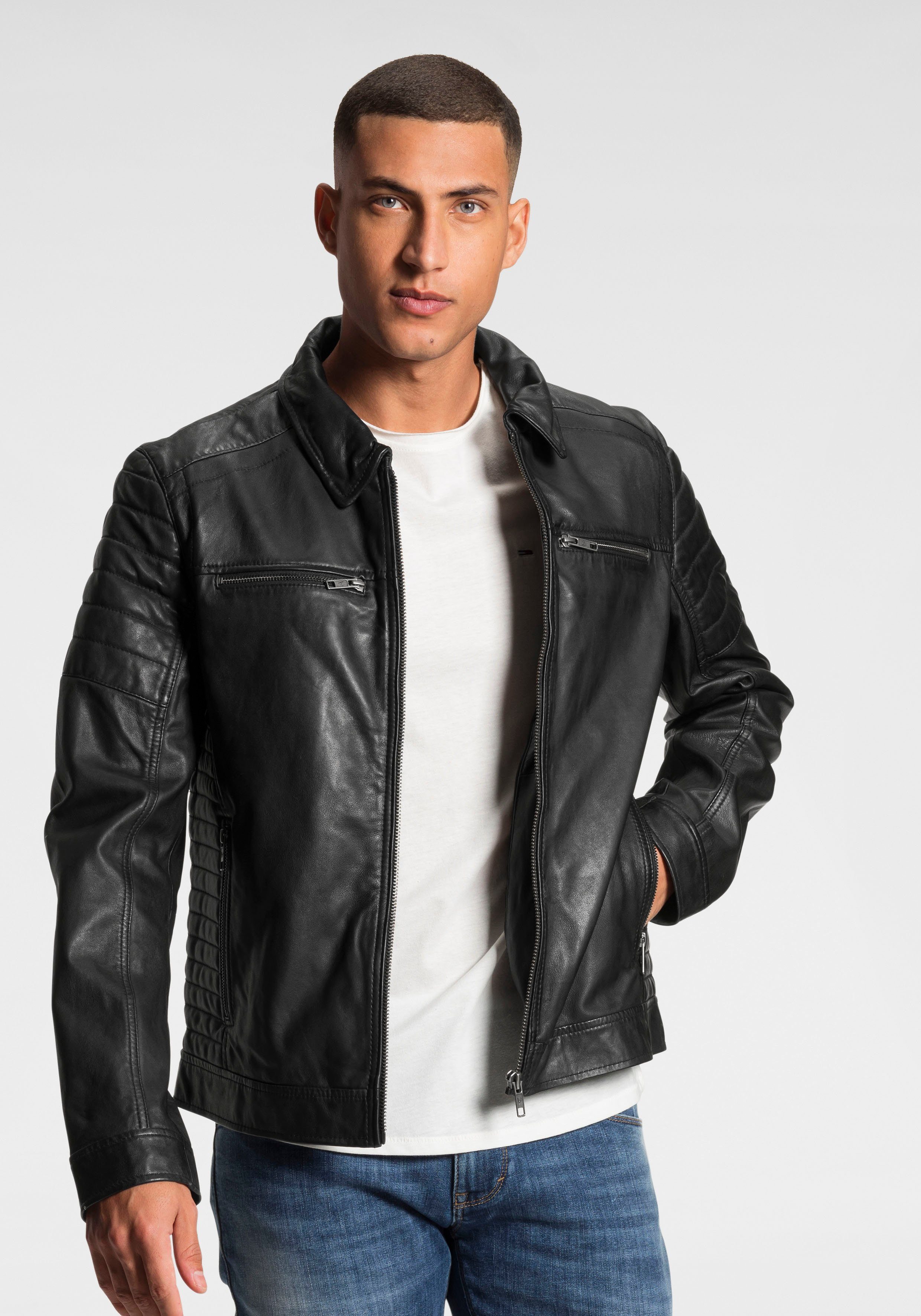 Bruno Banani Lederjacke William aus Lammnappaleder, mit Reißverschlusstaschen, schmal geschnitten
