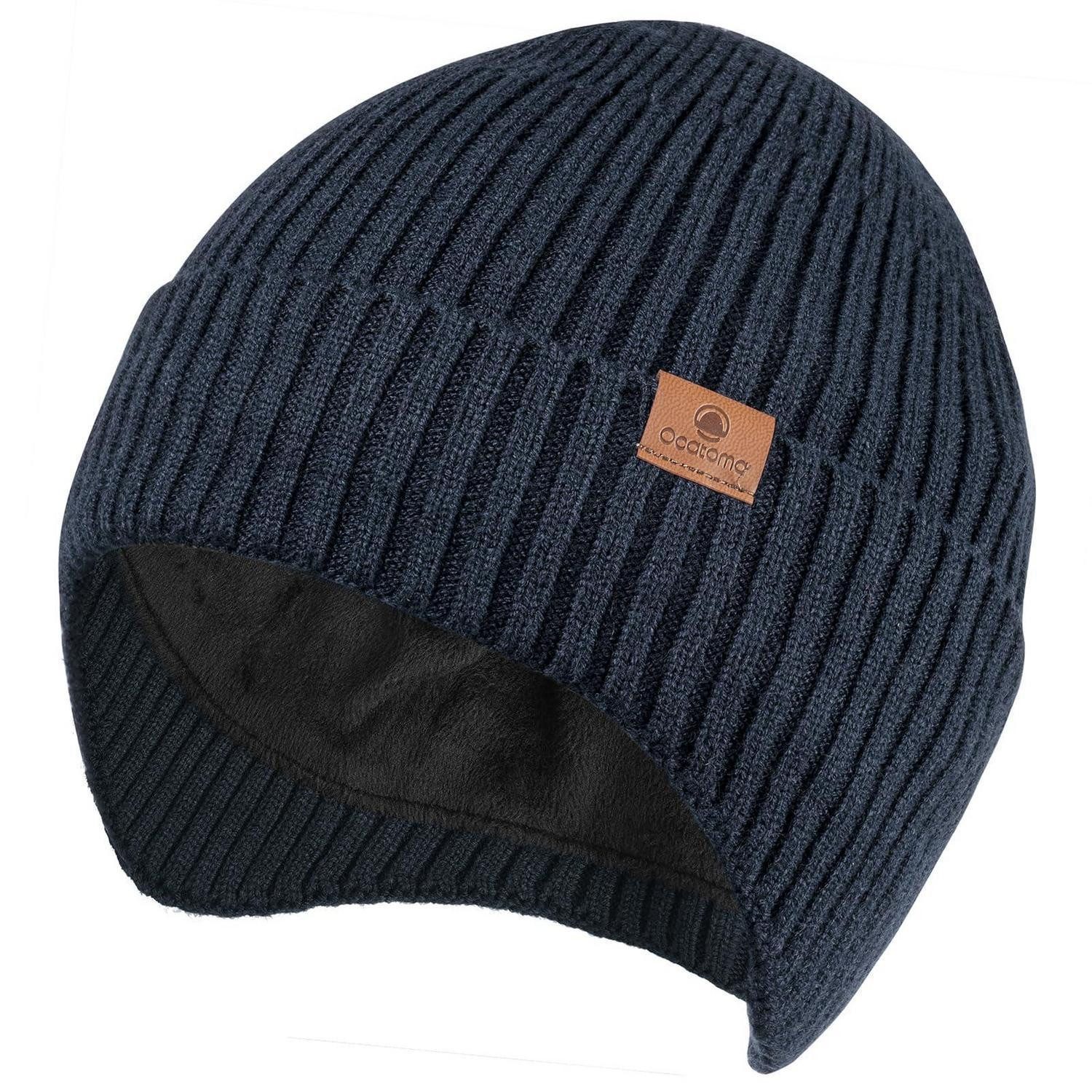 LuxusKollektion Ohrenmütze Strickmütze mit Ohrklappen marineblau (1-St)