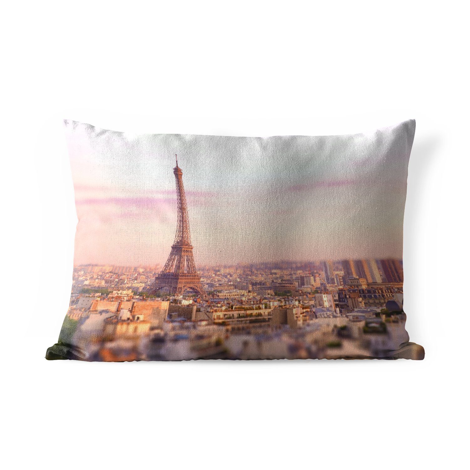 MuchoWow Dekokissen Blick über Paris mit dem darüber aufragenden Eiffelturm, Outdoor-Dekorationskissen, Polyester, Dekokissenbezug, Kissenhülle