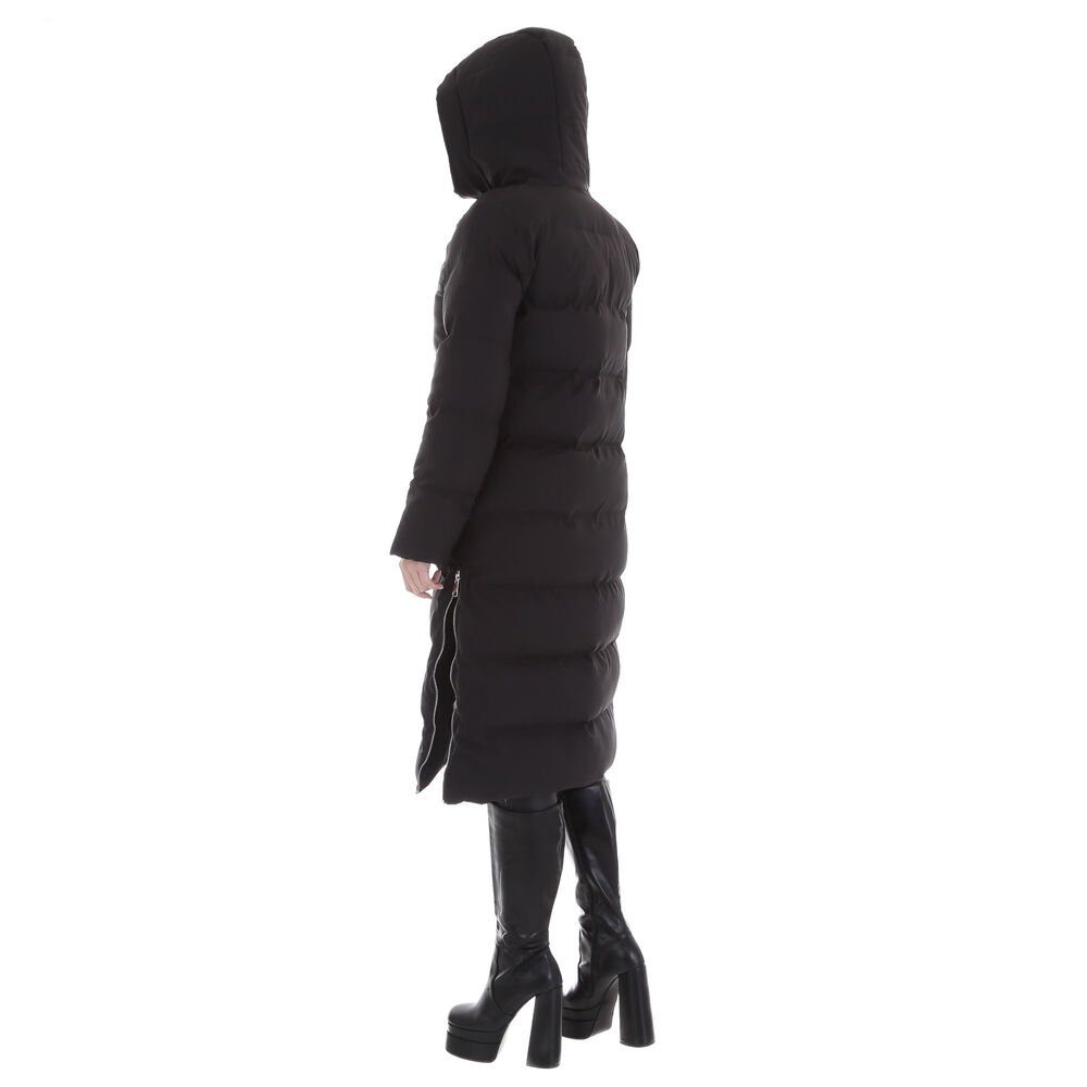 Ital-Design Steppjacke Damen Freizeit Kapuze Gefüttert Winterjacke in Schwarz