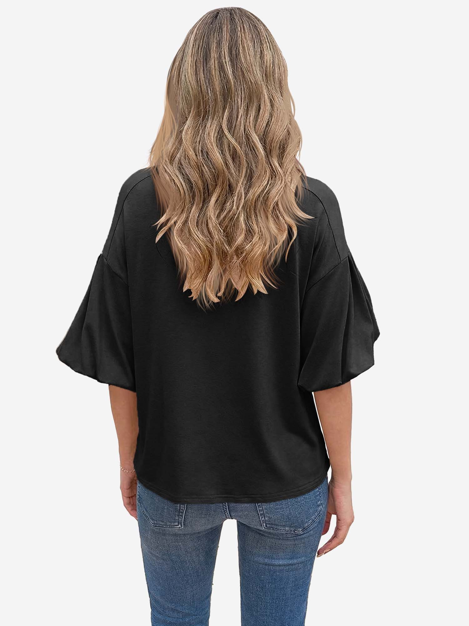Imily Bela T-Shirt Damen Kurzarmtop mit Puffärmeln (Packung, 1-tlg., 1per-Pack) einfarbig – Bild 3 von 5