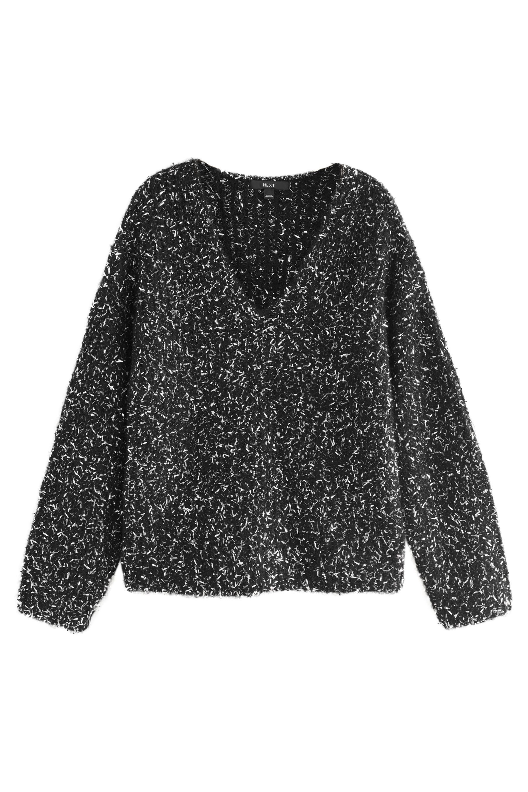 Next V-Ausschnitt-Pullover Grobstrickpullover mit Lametta und günstig online kaufen