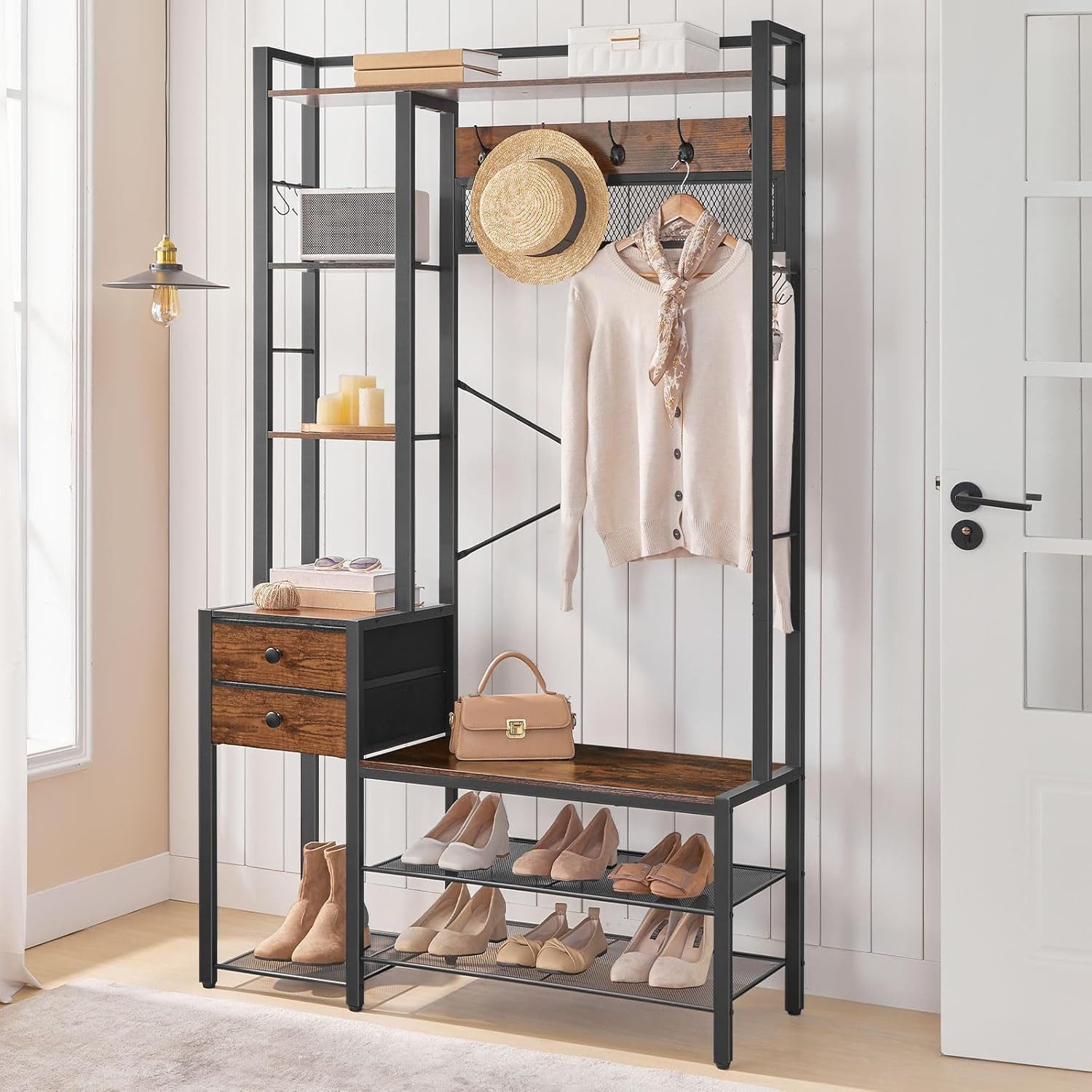 Hoobro Garderobenständer mit Schuhbank, (Schuhregal mit Garderobe, Eingangs günstig online kaufen