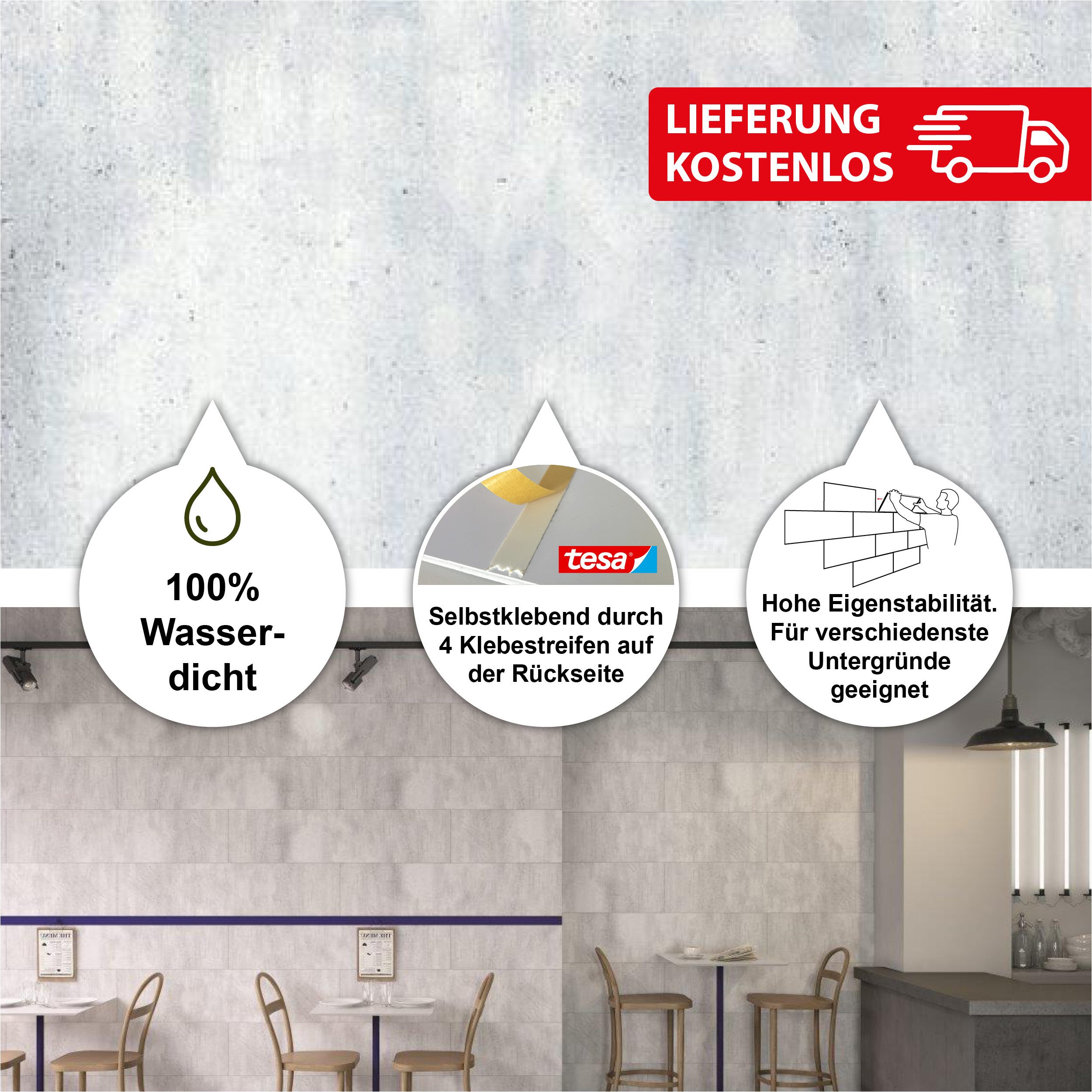 Thumbnail - BARIDECOR Wandpaneel wasserfeste Wandfliese selbstklebend, BxL: 120,00x30,00 cm, 0,36 qm, (Packung mit 3,24 qm, Versandk...