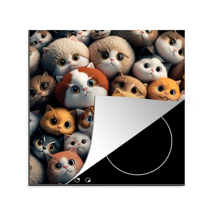 MuchoWow Herdblende-/Abdeckplatte Katze - Design - Braun - Grau - Kinder Vinyl (1 tlg) Ceranfeldabdeckung Arbeitsplatte für küche