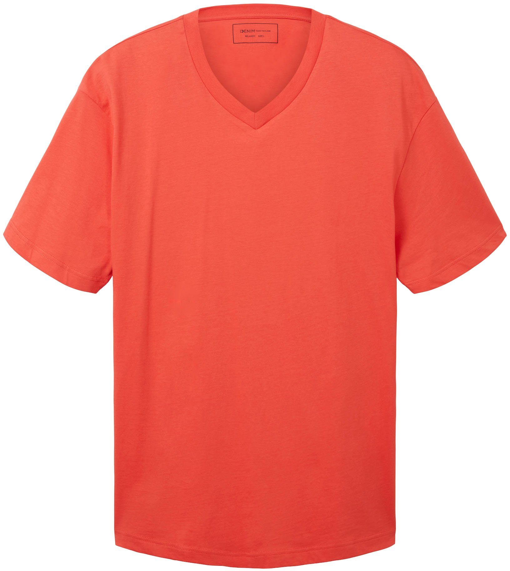 TOM TAILOR Denim T-Shirt rot V-Ausschnitt mit abgerundetem