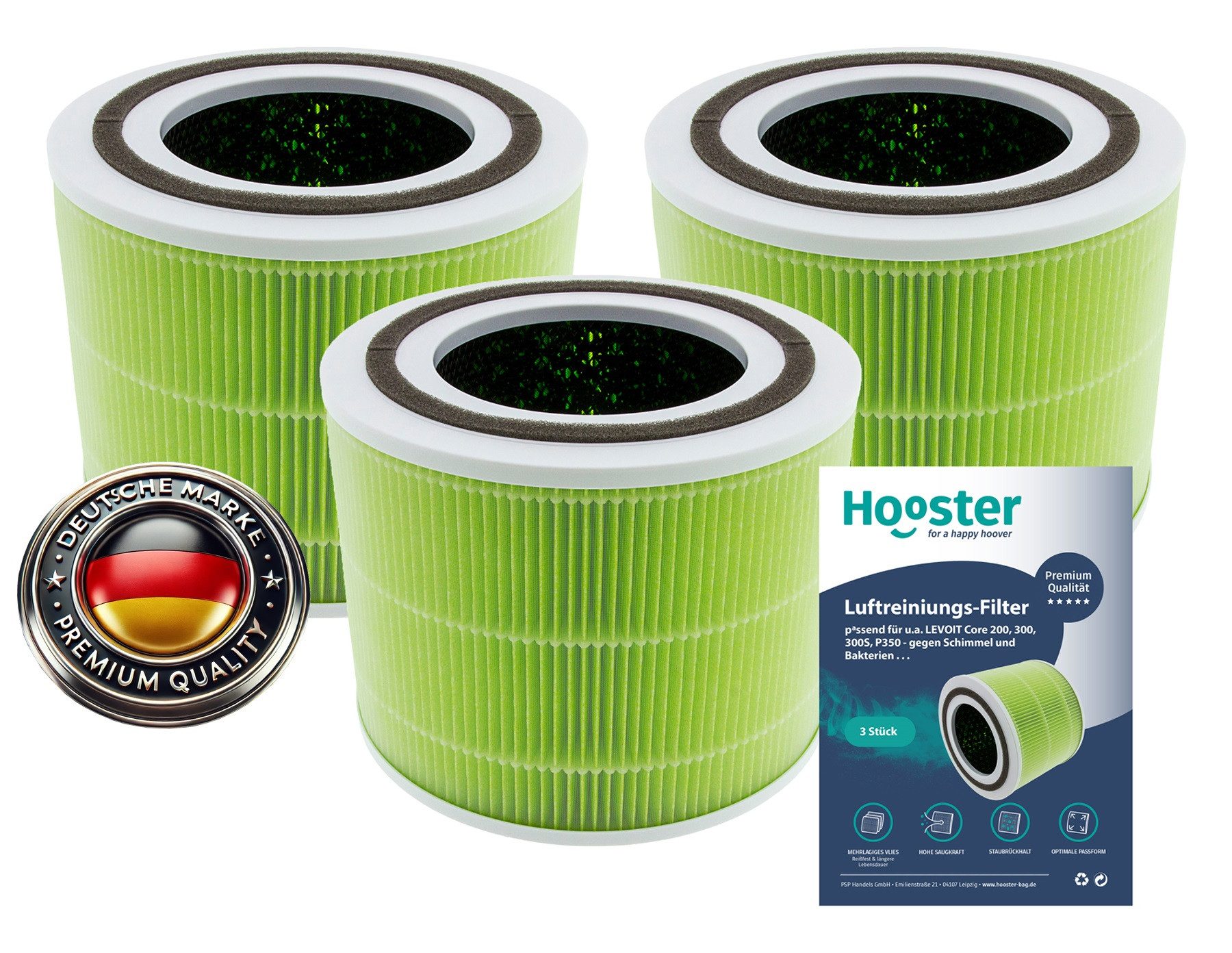 Hooster Luftfilter 3er Set Filter kompatibel mit LEVOIT H13 Core 300s / Core 300, Ersatzfilter speziell gegen Schimmel und Bakterien