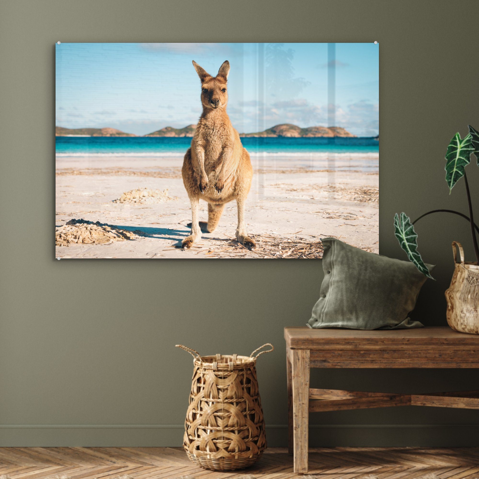 Australien, (1 & in Acrylglasbild am Strand Känguru Acrylglasbilder St), Schlafzimmer Wohnzimmer MuchoWow