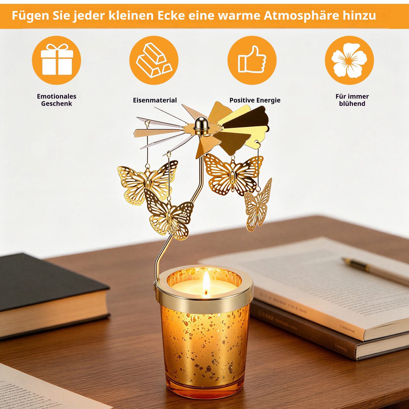 BlingBin Kerzenständer Drehbarer Kerzenhalter Schmetterling/Schneeflocke Design (1 Stück, 1 St., 4,7 x 6,7 cm), Goldener Kerzenhalter, Geschenk für Zuhause,Party,Weihnachten,Hochzeit