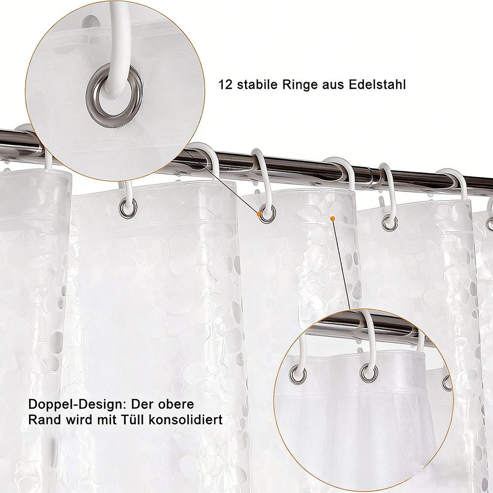 wohnTRAUM24 Duschvorhang Duschvorhang Anti-Schimmel mit Gewicht Magnet unten, 3D Steinmuster Breite 180 cm, 0.2mm Wasserdicht Antibakteriell Eva Vorhang für Dus – Bild 4 von 5