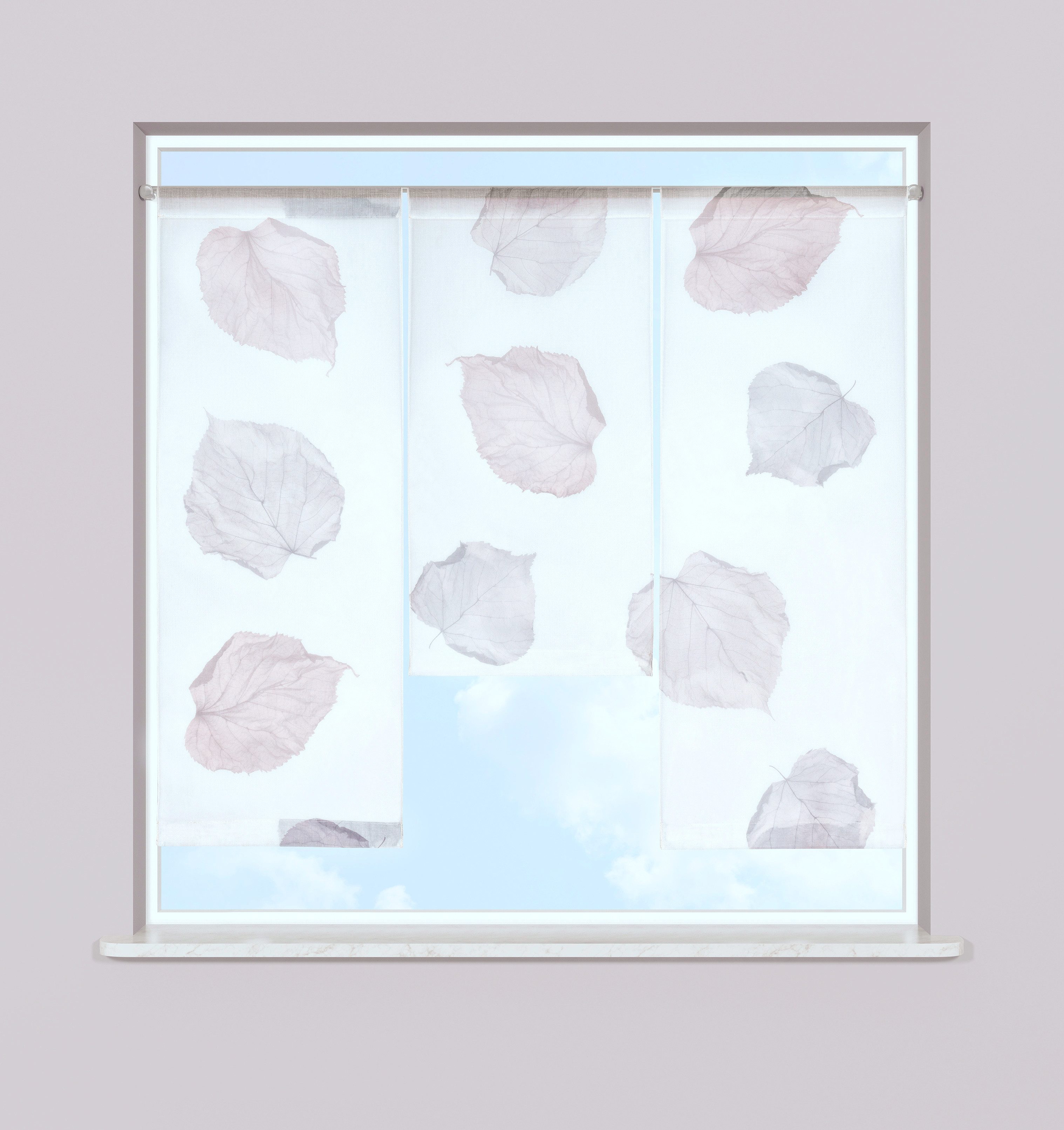 Clever-Kauf-24 Scheibengardine 3-teiliges Mini-Flächenvorhang-Set mit Blätt günstig online kaufen